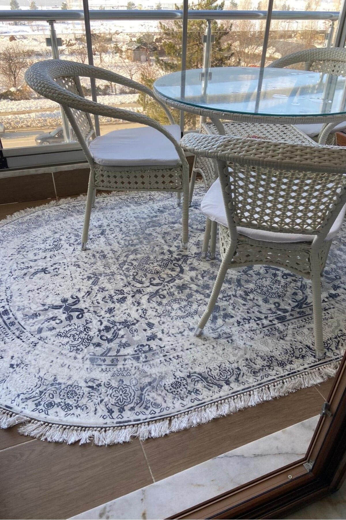CENTER AVM Gri Halı Balkon Halısı Makinede Yıkanabilir Kaymaz Taban Halı