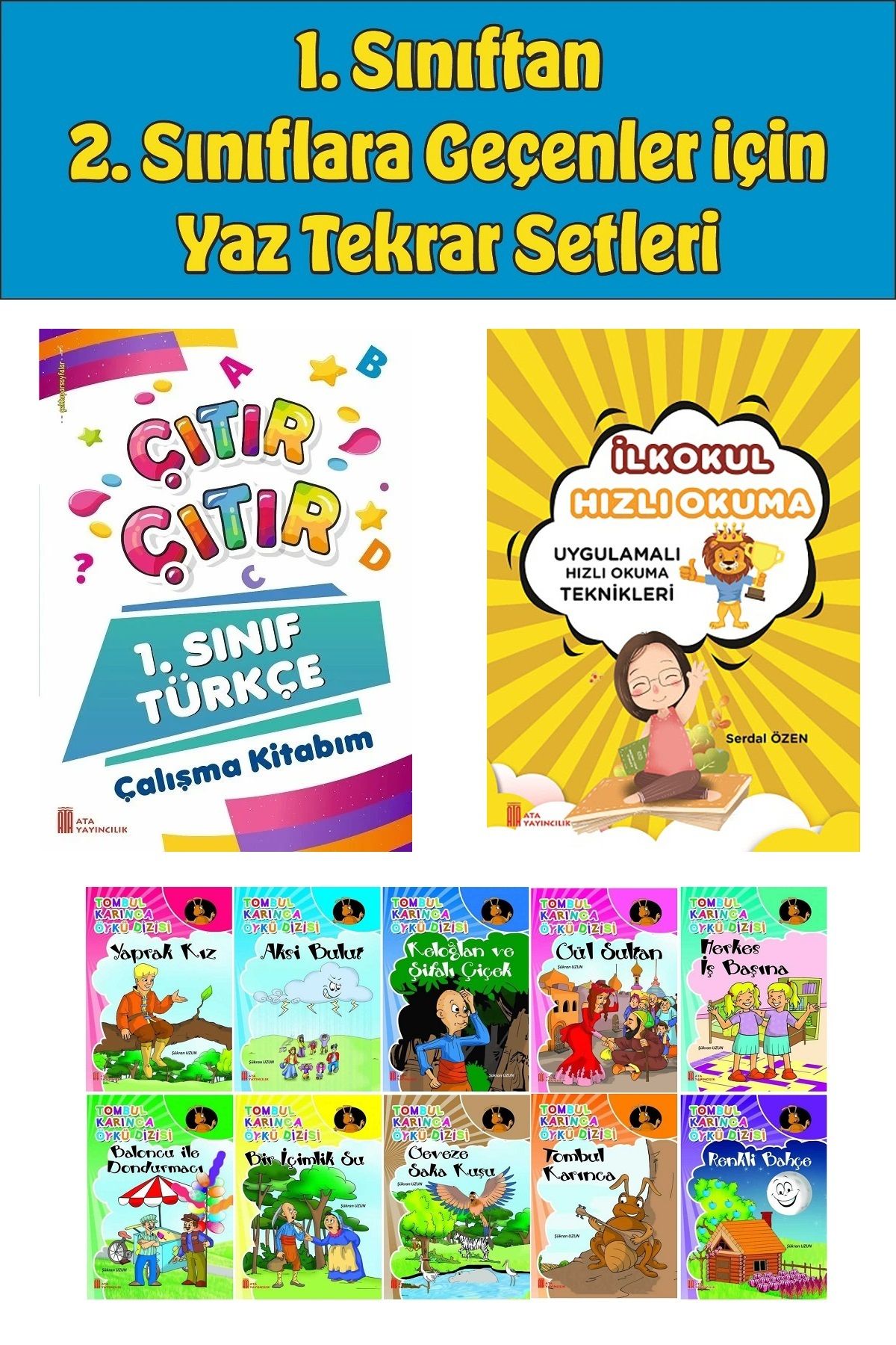 Ata Yayıncılık 1.Sınıftan 2.Sınıfa Geçenler İçin Hızlı Okuma ile Çıtır Türkçe Çalışma Kitabım+10 lu Hikaye Seti 2