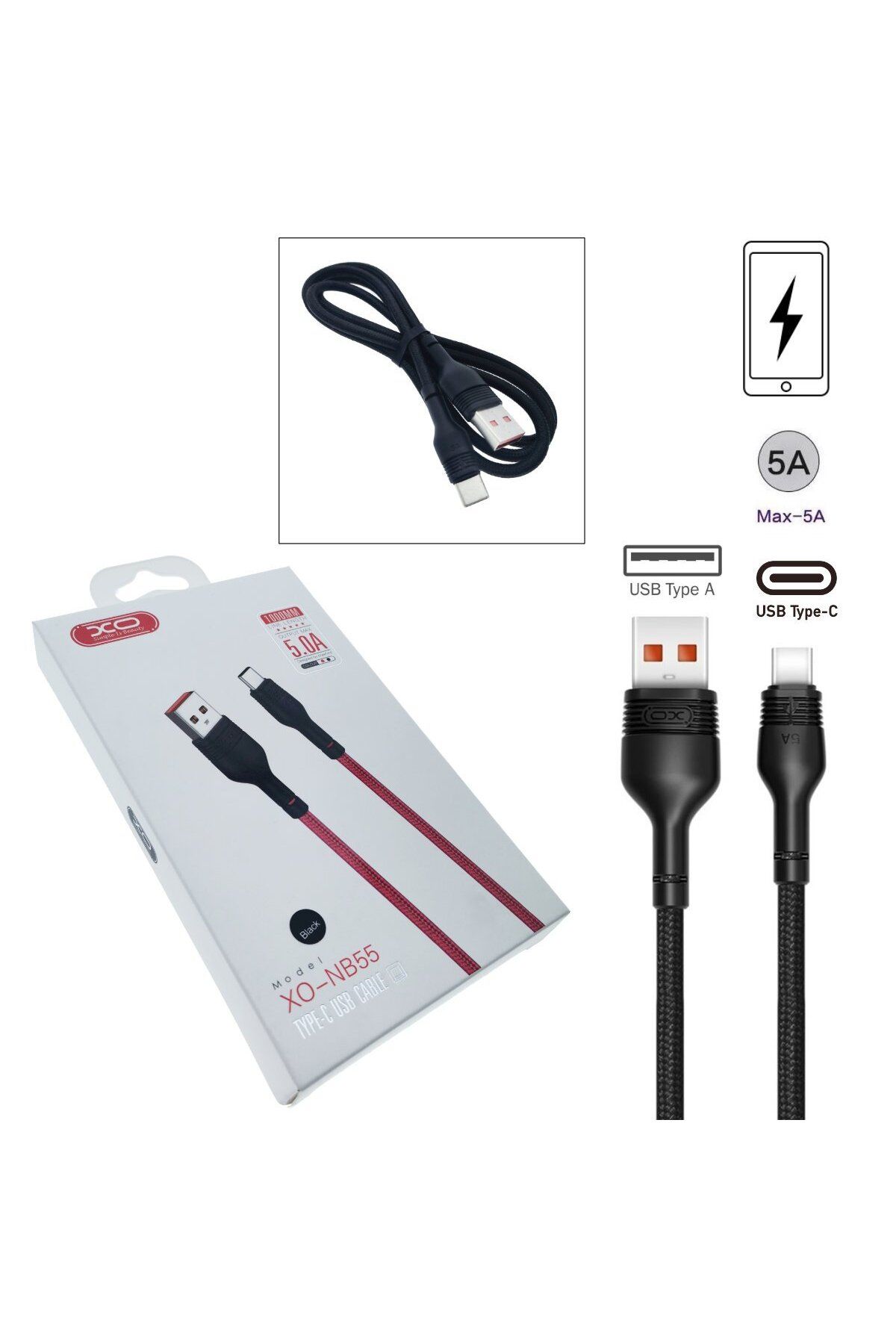Xo-Cablu de date și alimentare, XO-NB55 89975, 5 A, conector USB la USB tip C mascul, lungime 100 cm, negru 4