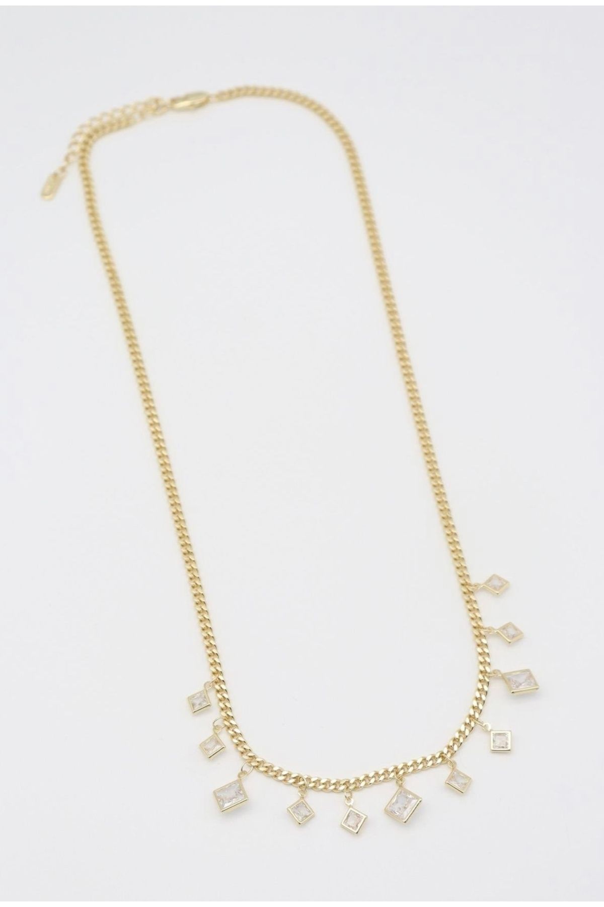 MODA VIP Çelik Kolye | Gold Renk Kare Taş Detaylı Kararmaz Kadın Trend (50 cm)