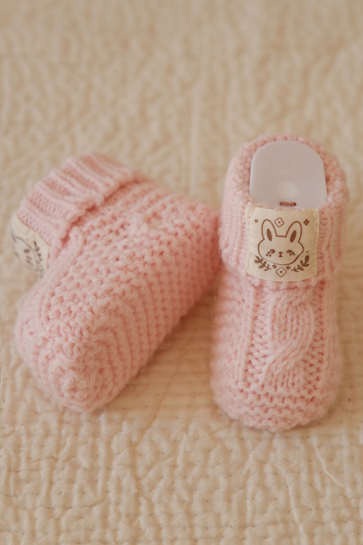 Nipperland Örgü Bebek Patik Anti Alerjik Bebek Çorap Patiği Pembe