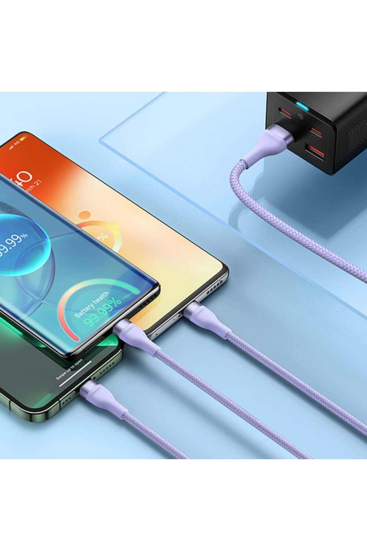 Baseus-Cablu de încărcare/date 3 în 1 USB la Tip-C, Lightning, Micro-USB, 66W, 1,2 m, Flash Series 2, Violet 4