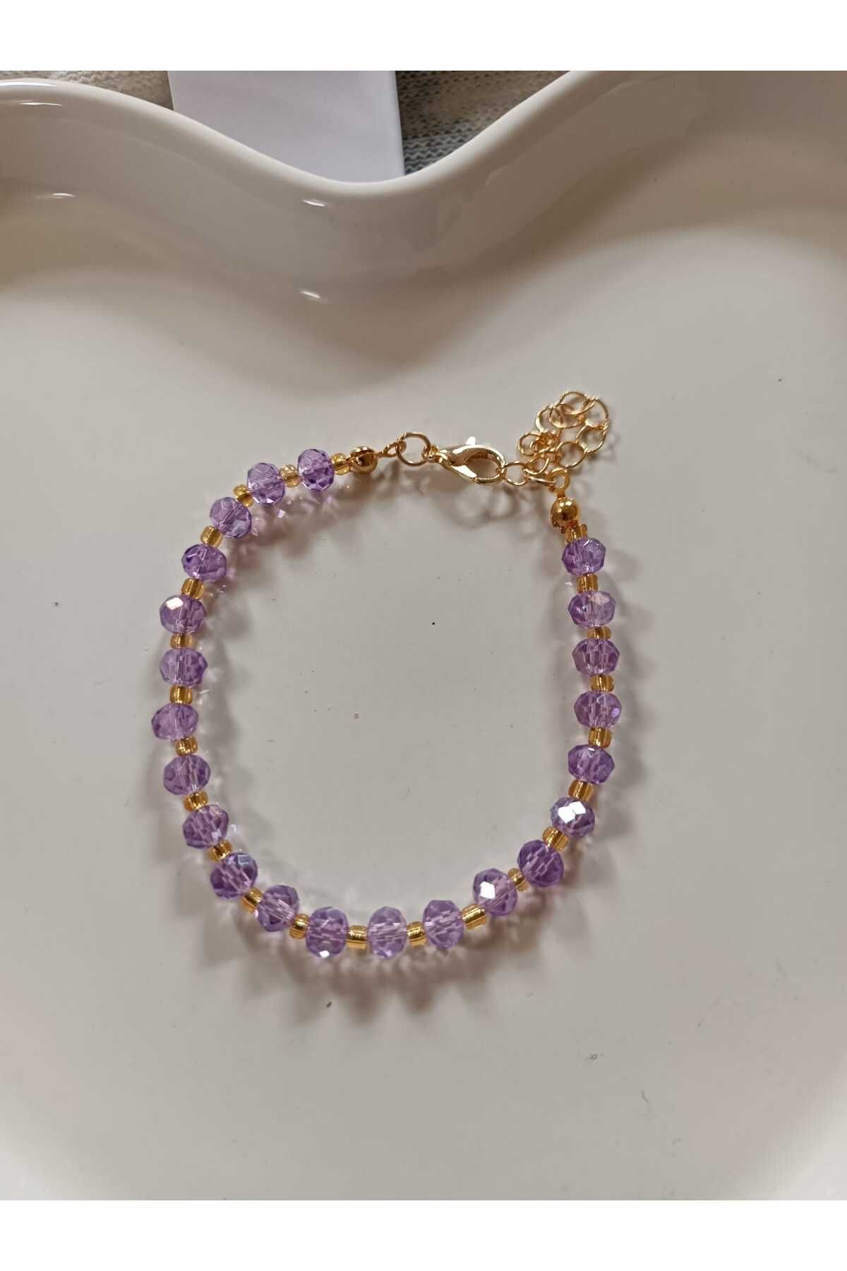 Fata Morgana Accessory Altın Detaylı Lila Kristal Boncuk Bileklik