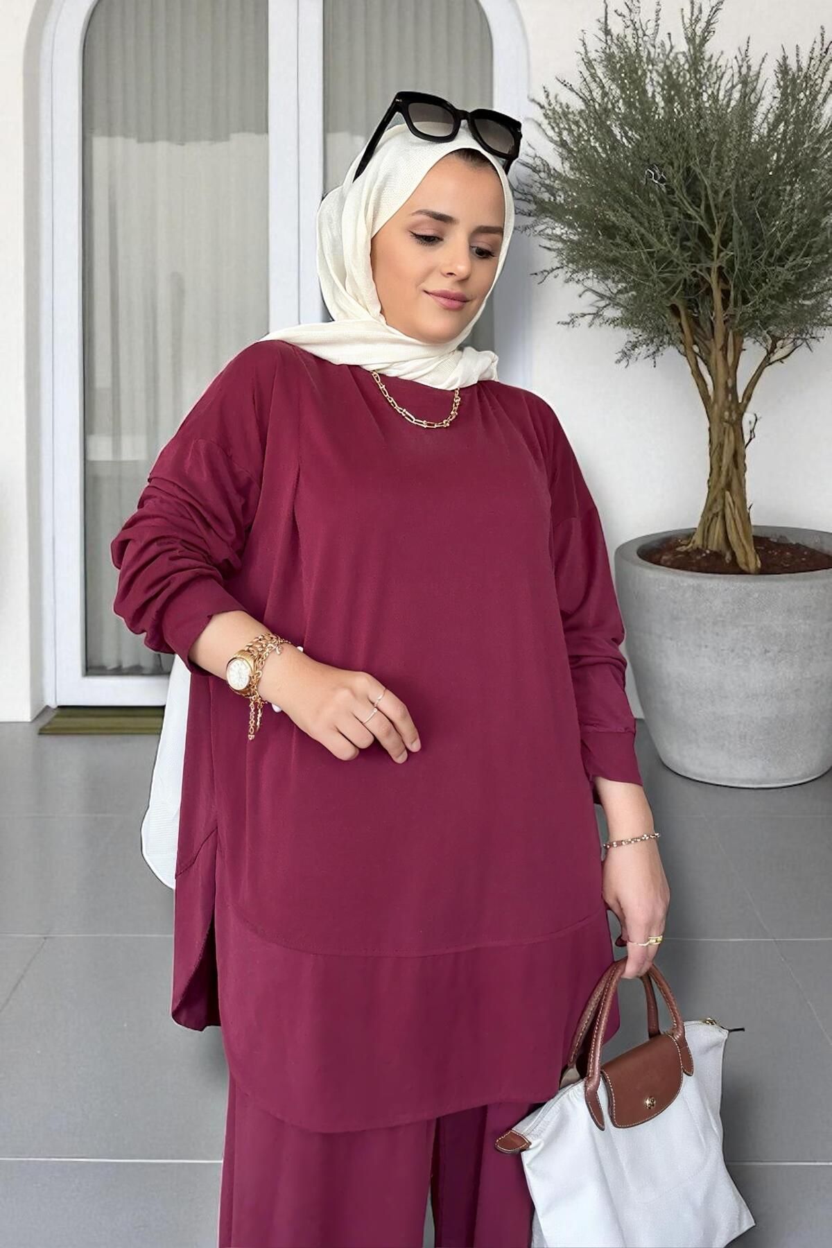 Aselim Hijap Moda-Velura Flexible and Soft Textured Double Set |   Seasonal -36-48 Size Burgundy 4