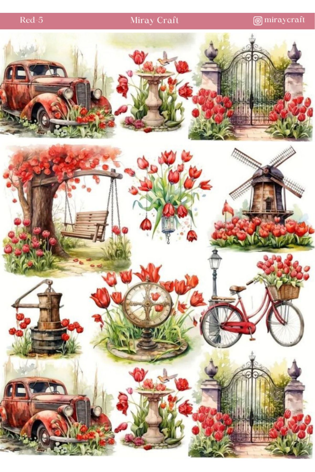 MirayDesign 1 Adet Kırmızı Temalı Sticker (12x17 cm) Bullet Journal,Scrapbook, Ajanda, Planlayıcı için