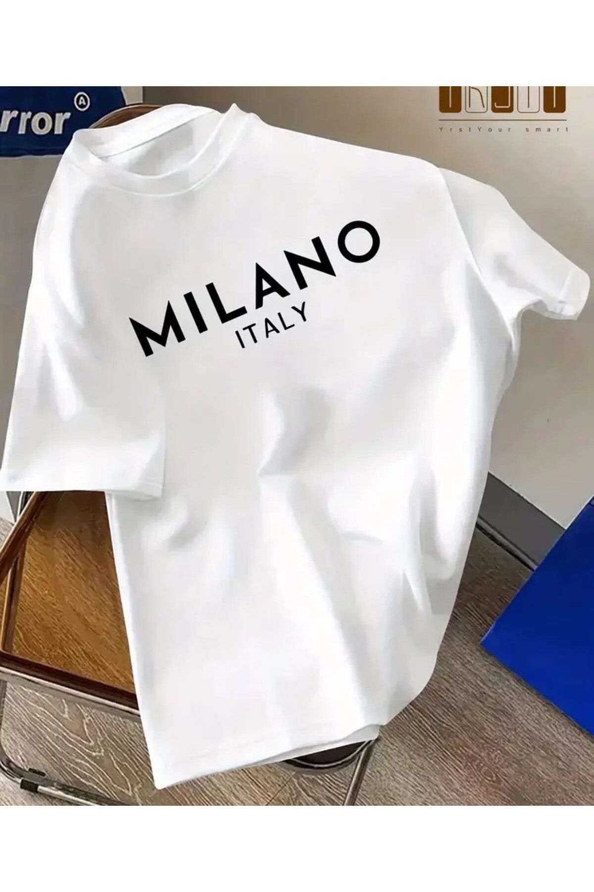 benimcombinim Unısex Erkek/Kadın Milano Baskılı Oversize Pamuklu Bisiklet Yaka T-Shirt tişört