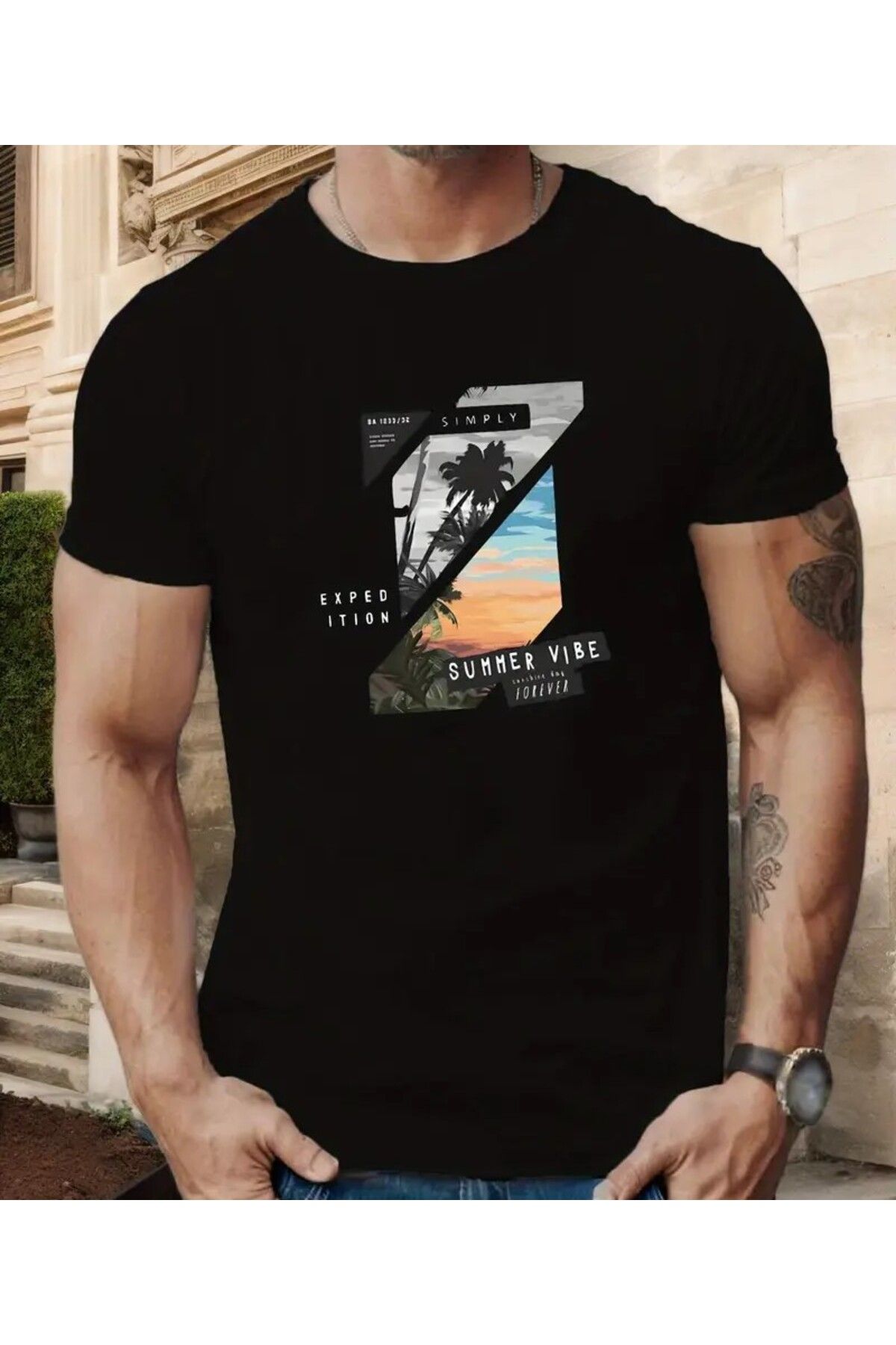 benimcombinim Unısex Erkek/Kadın Summer Wibe Baskılı Oversize Pamuklu Bisiklet Yaka T-Shirt tişört