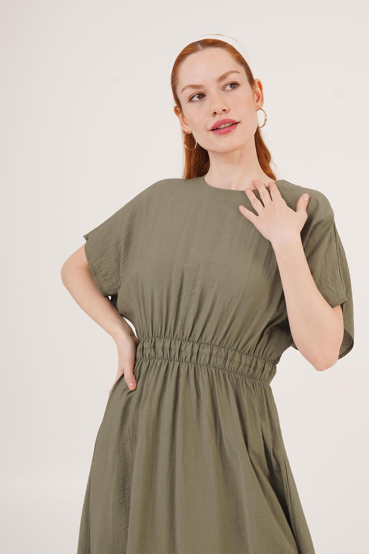 Castivo Fashion Bel Lastikli Yarasa Kol Viskon Maxi Elbise