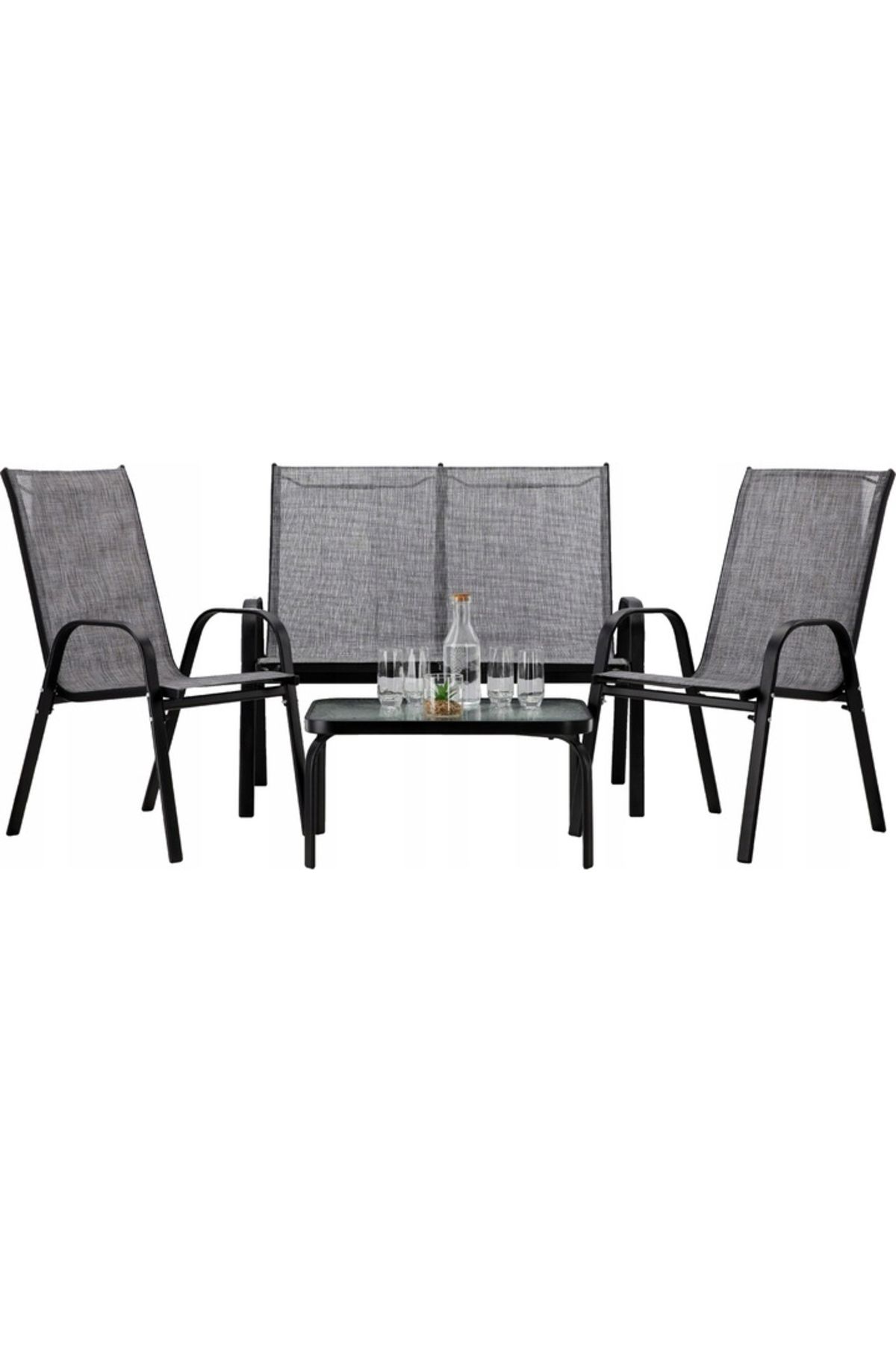 SERSIMO Set Mobilier Gradina Textilene, 2 Scaune, 1 Canapea Si 1 Masa, Gri Deschis - One Size