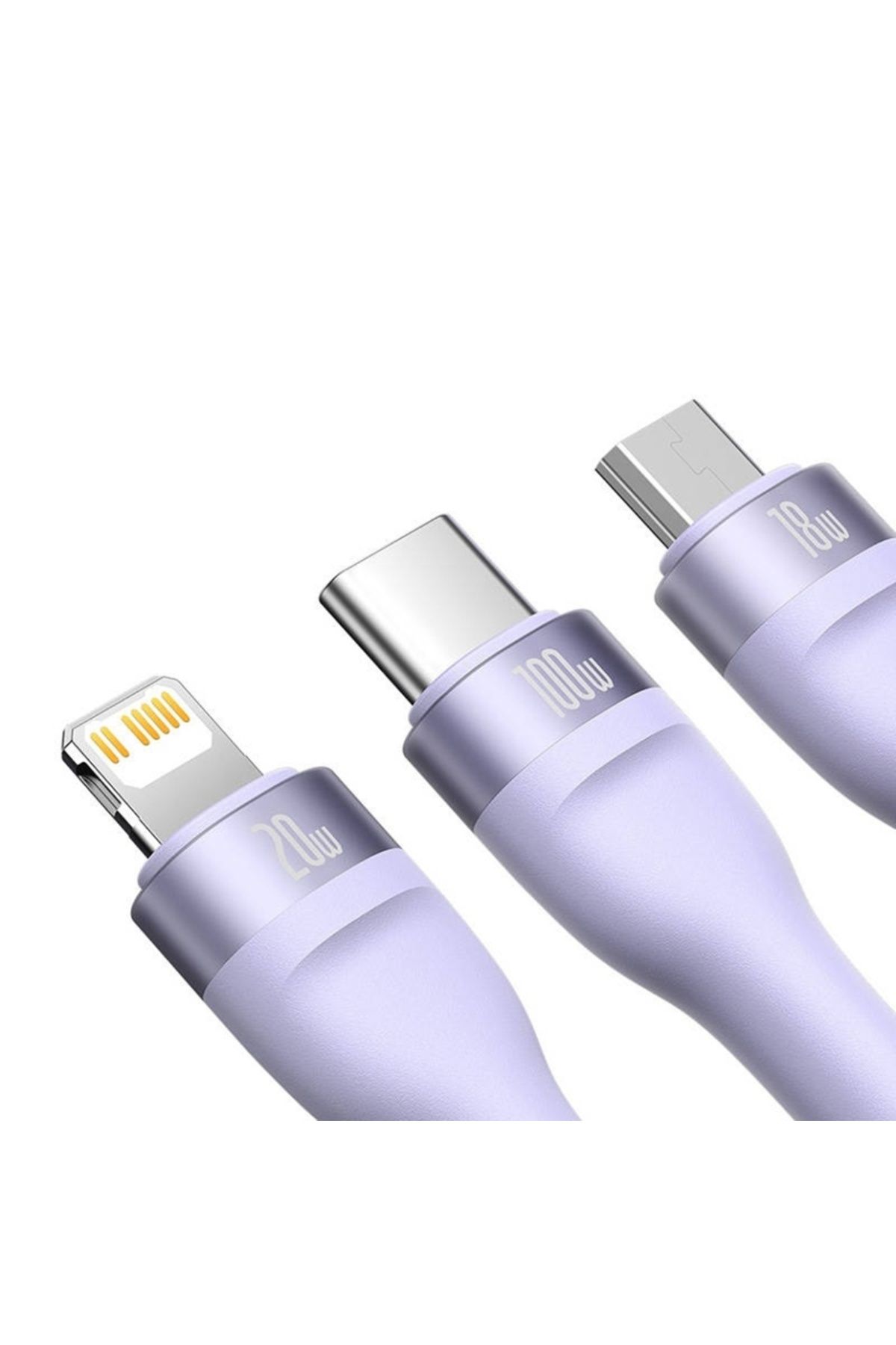 Baseus-Cablu de încărcare/date 3 în 1 USB la Tip-C, Lightning, Micro-USB, 100W, 1,5 m, Flash Series 2, Mov 2