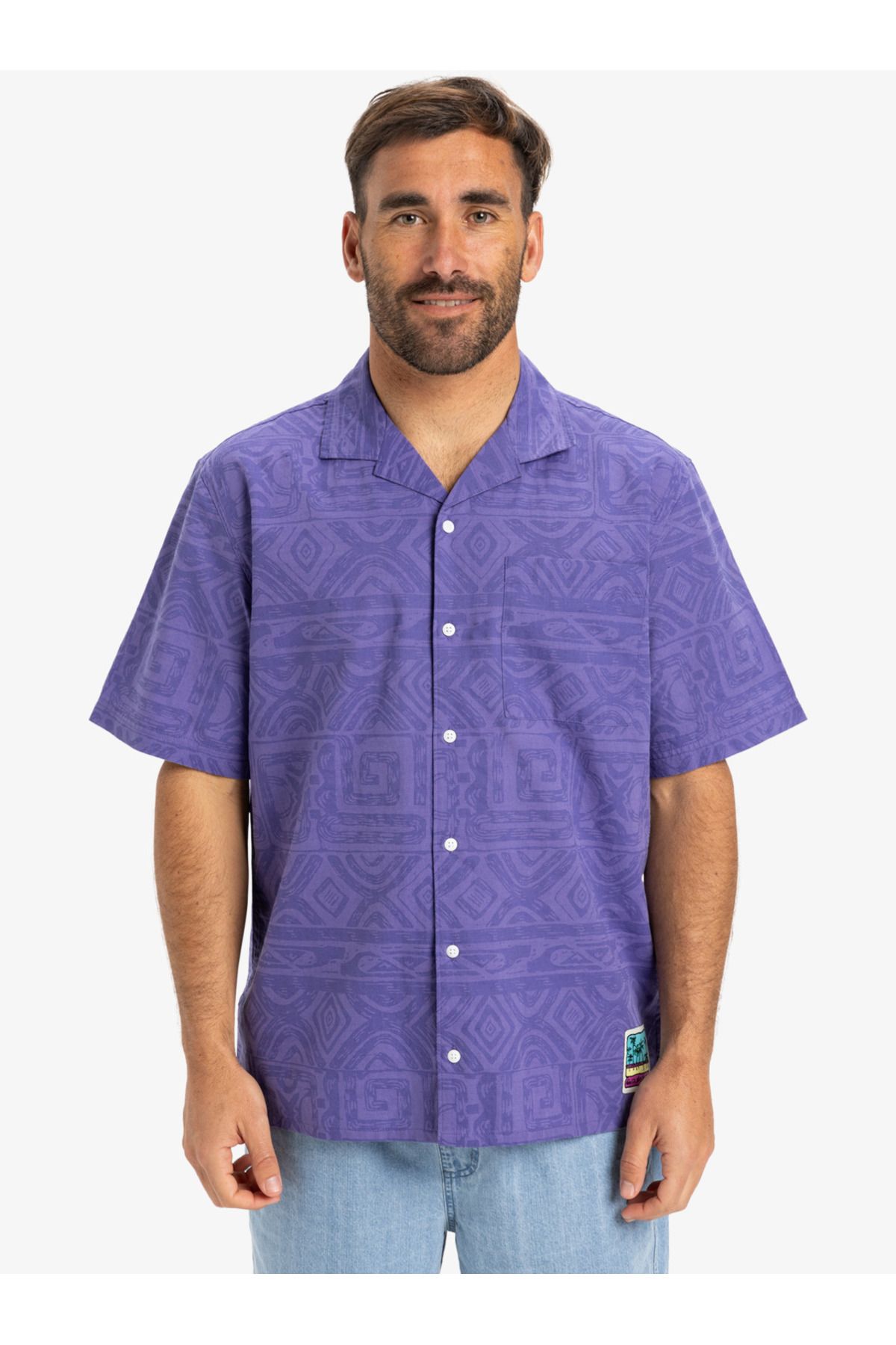 Quiksilver Global Heat - Kısa Kollu Gömlek Unisex Keten Pamuk Yumuşak Kumaş