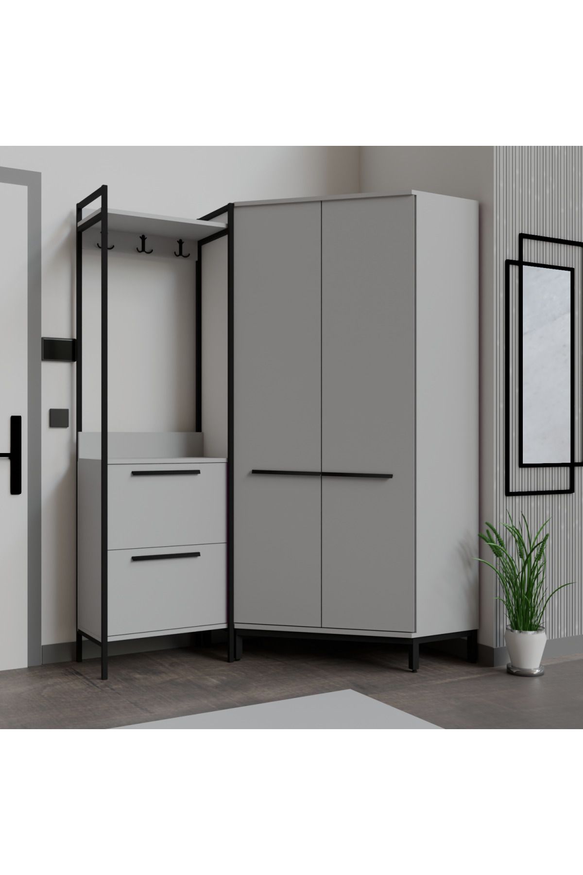Abre Modern Köşe Portmanto Askılıklı Vestiyer Takımı