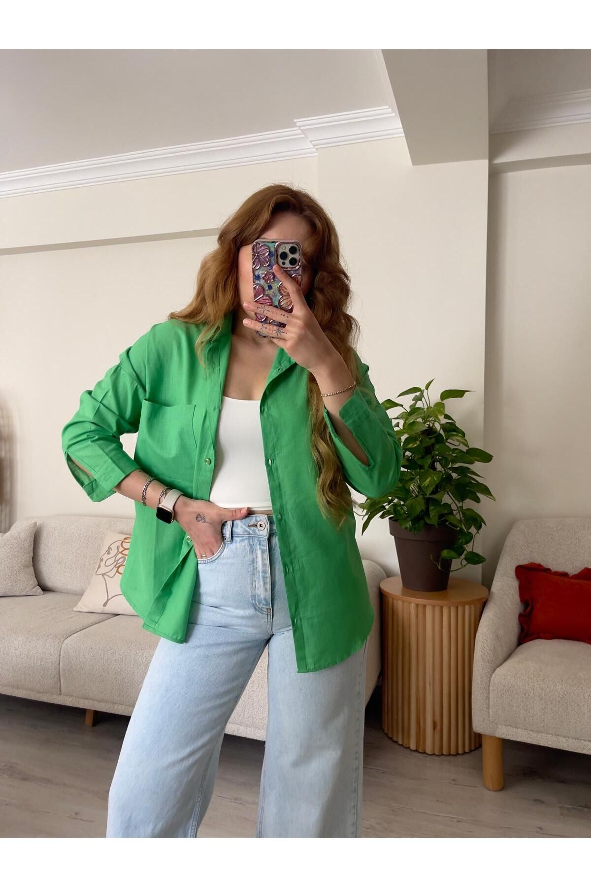 ESRA ÜNLÜ BUTİK Esra Ünlü Oversize Keten Gömlek
