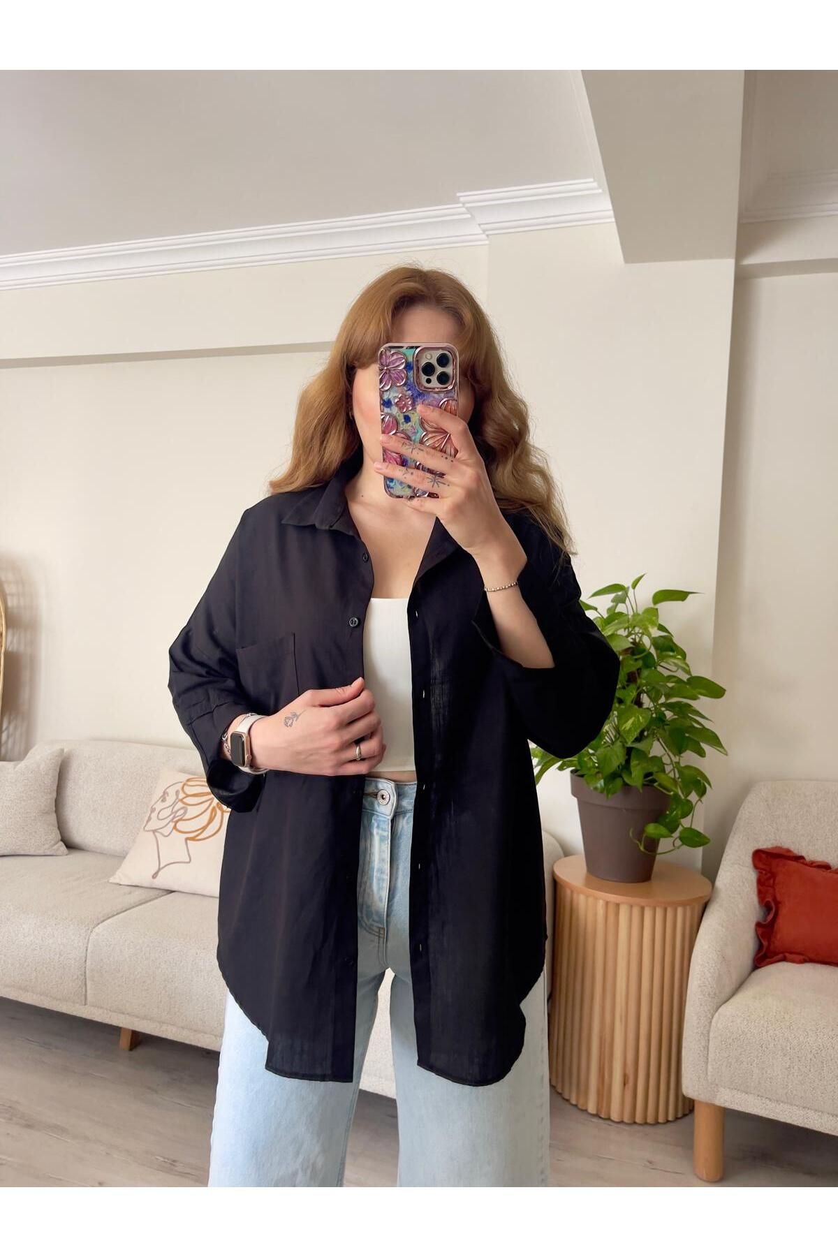 ESRA ÜNLÜ BUTİK Esra Ünlü Oversize Keten Gömlek