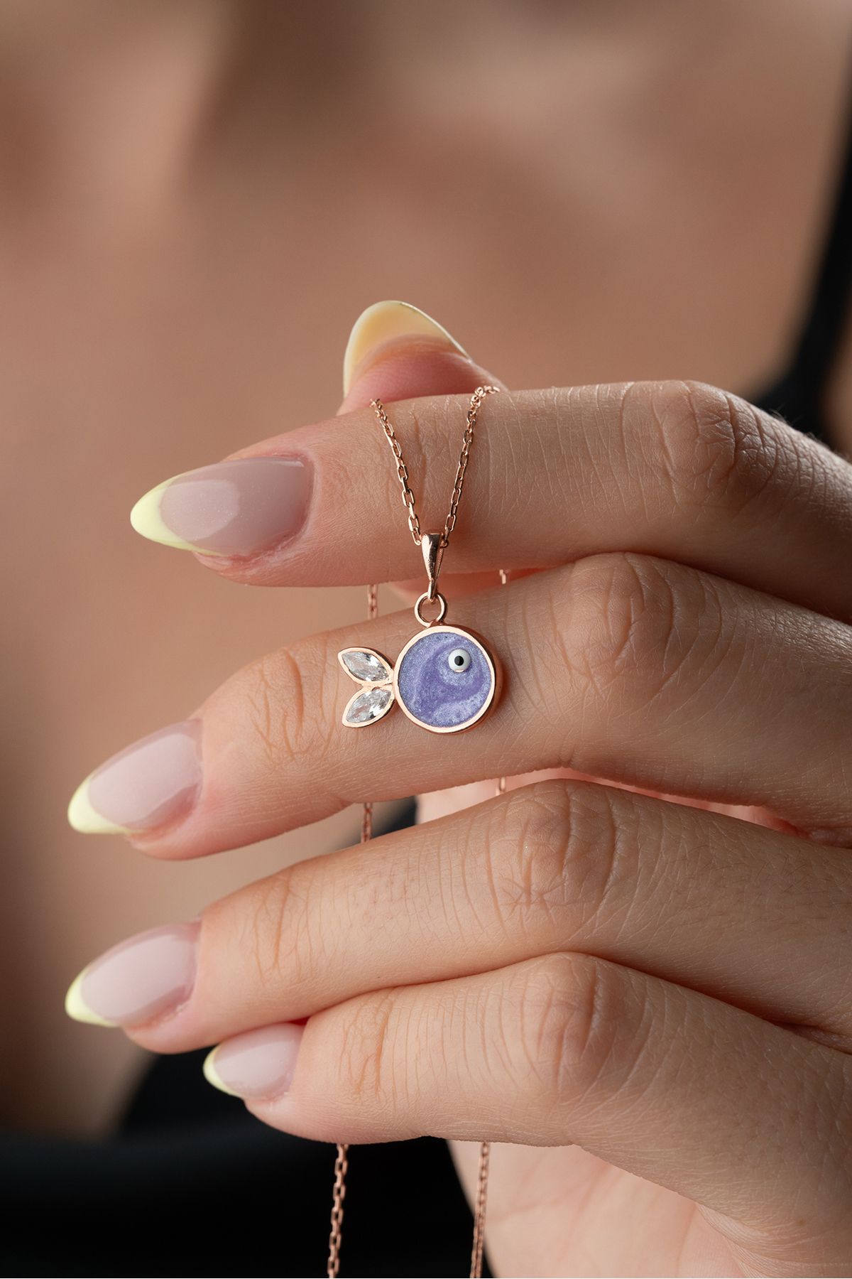 Silvano Jewelry 925 Ayar Gümüş Mor Mineli Balık Kolye