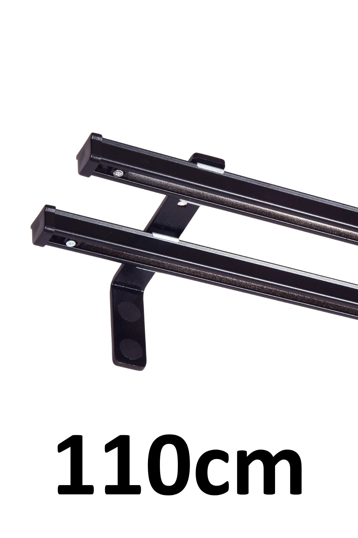 İzen Siyah 110cm İkili Metal Rustik (120mm) Metal L Duvar Montaj Ayaklı (19mm) Alüminyum Perde Ray Takımı