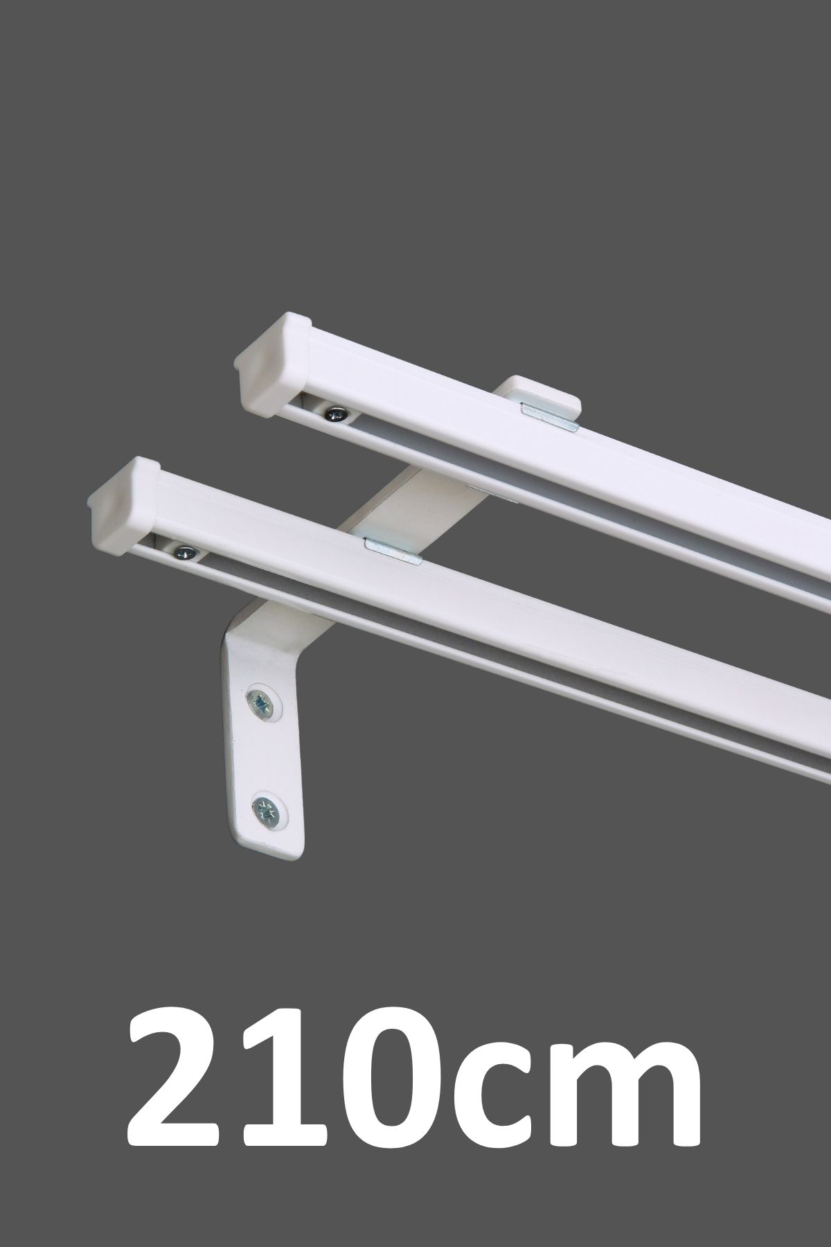 İzen Beyaz 210cm İkili Metal Rustik (120mm) Metal L Duvar Montaj Ayaklı (19mm) Alüminyum Perde Ray Takımı