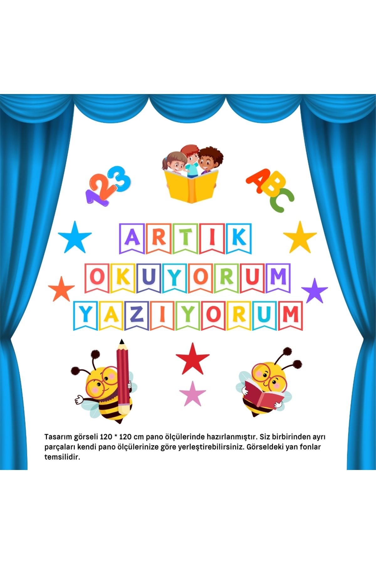 Ti Play Okuma Bayramı Pano Süsü Renkli Artık okuyorum, yazıyorum yazılı