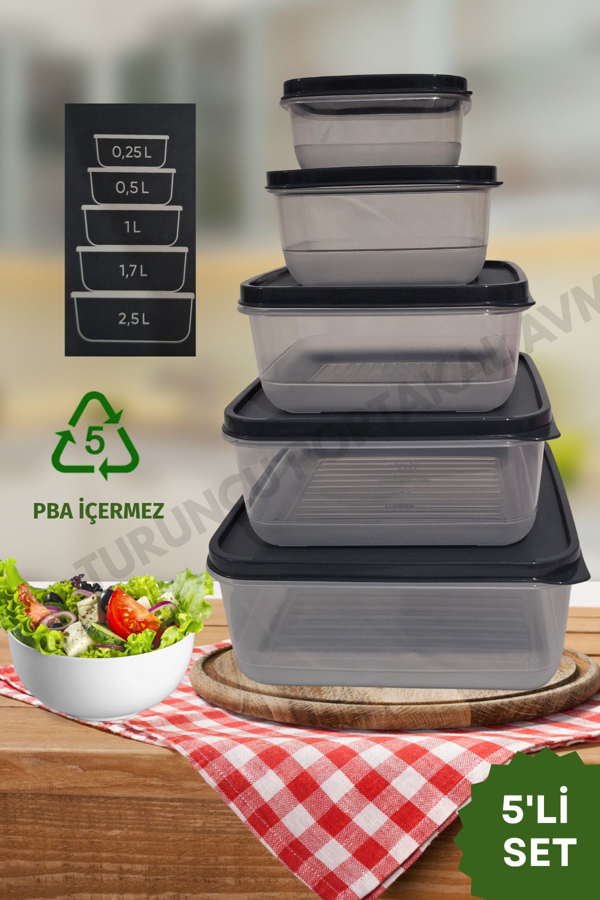 Turuncu Portakal Kapaklı Saklama Kabı ( 5' Li Set ) Mutfak Düzenleyici Kare Organizer