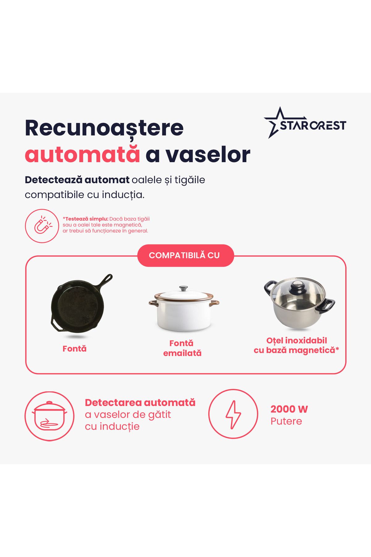 STARCREST-Induction Hob STARCREST SIH-T2000, 2000 W, Touch Control, 6 Cooking Functions, Ultra Slim Design 3
