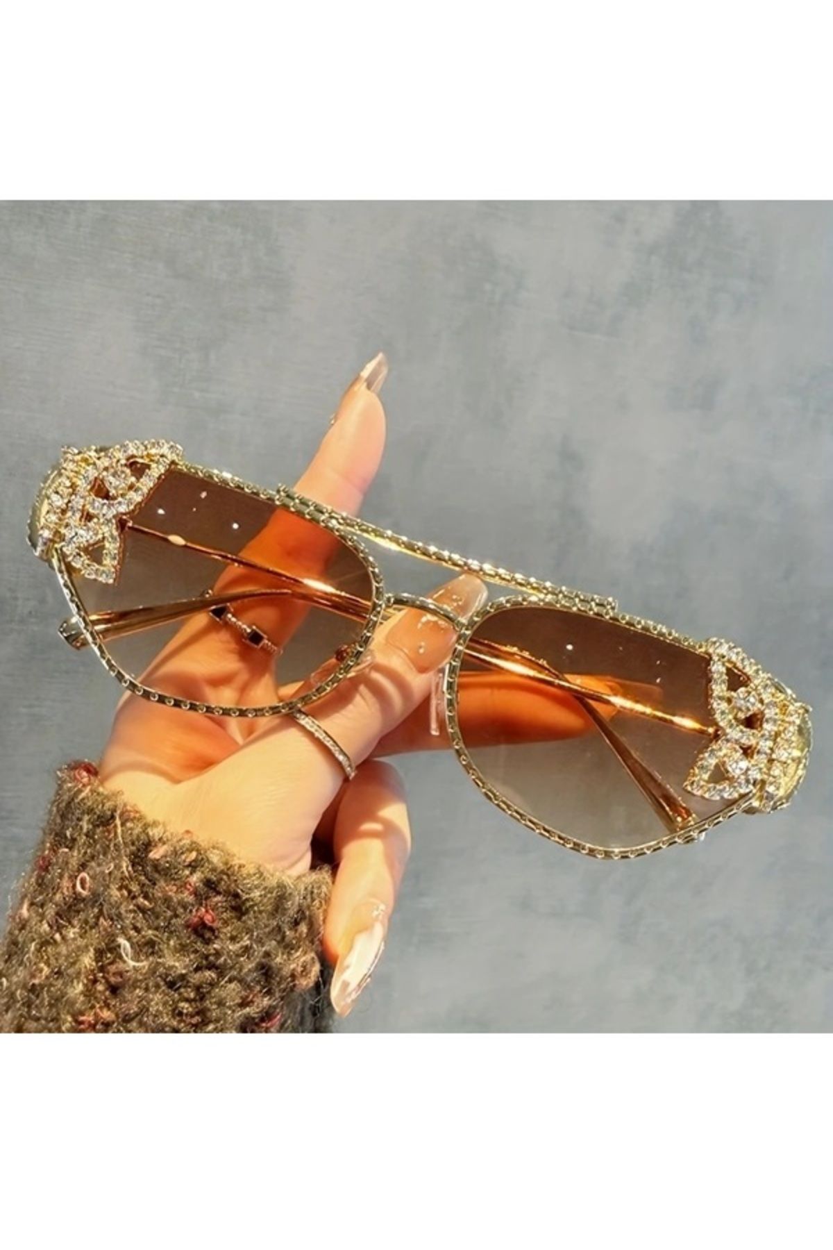 BirYıldızOl Metal Çereveli Cat Eye Taşlı Vintage Güneş Gözlüğü
