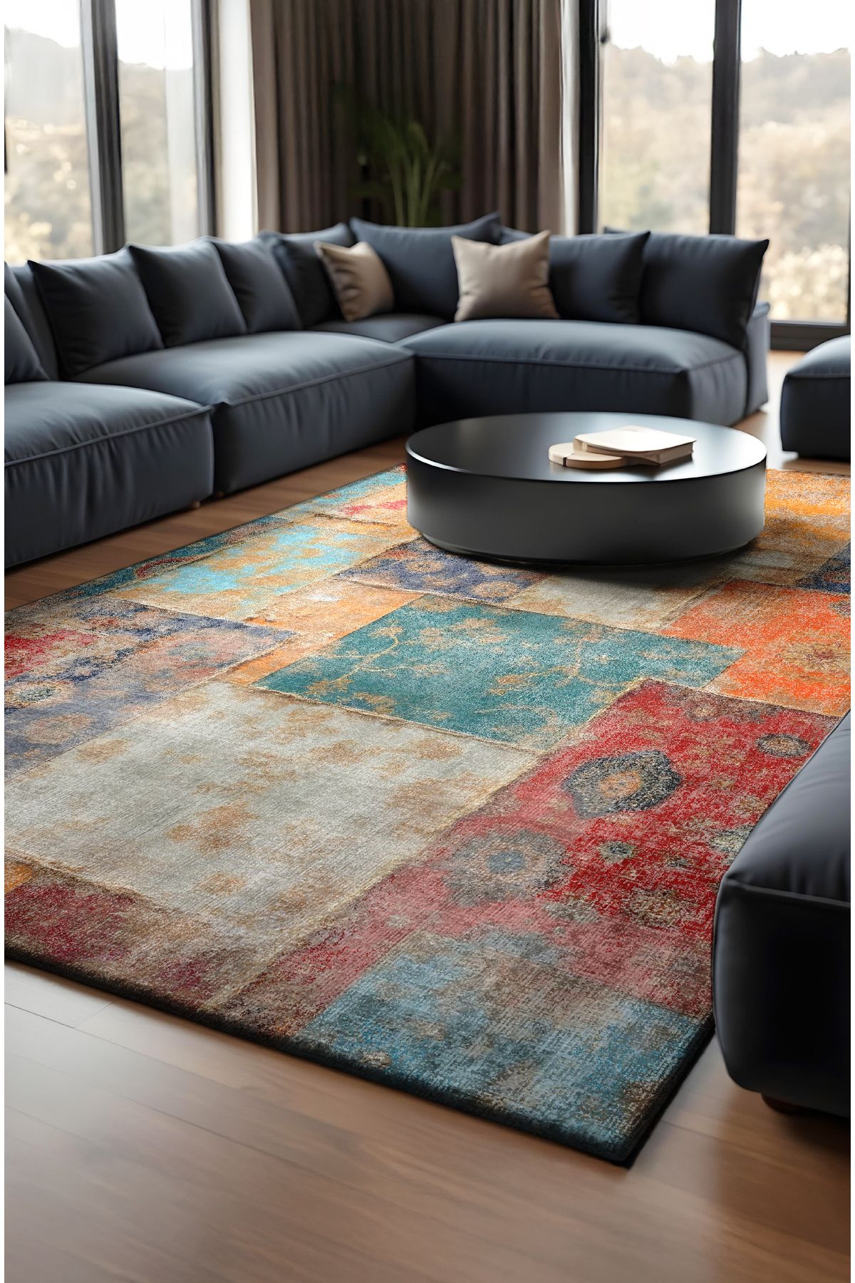 MUN HOME eskitme Modern Desenli Renkli Vintage Dokuma Taban Dijital Baskılı Halı makinede yıkanabilir