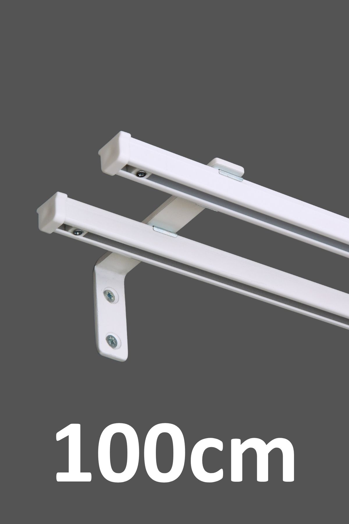 İzen Beyaz 100cm İkili Metal Rustik (120mm) Metal L Duvar Montaj Ayaklı (19mm) Alüminyum Perde Ray Takımı