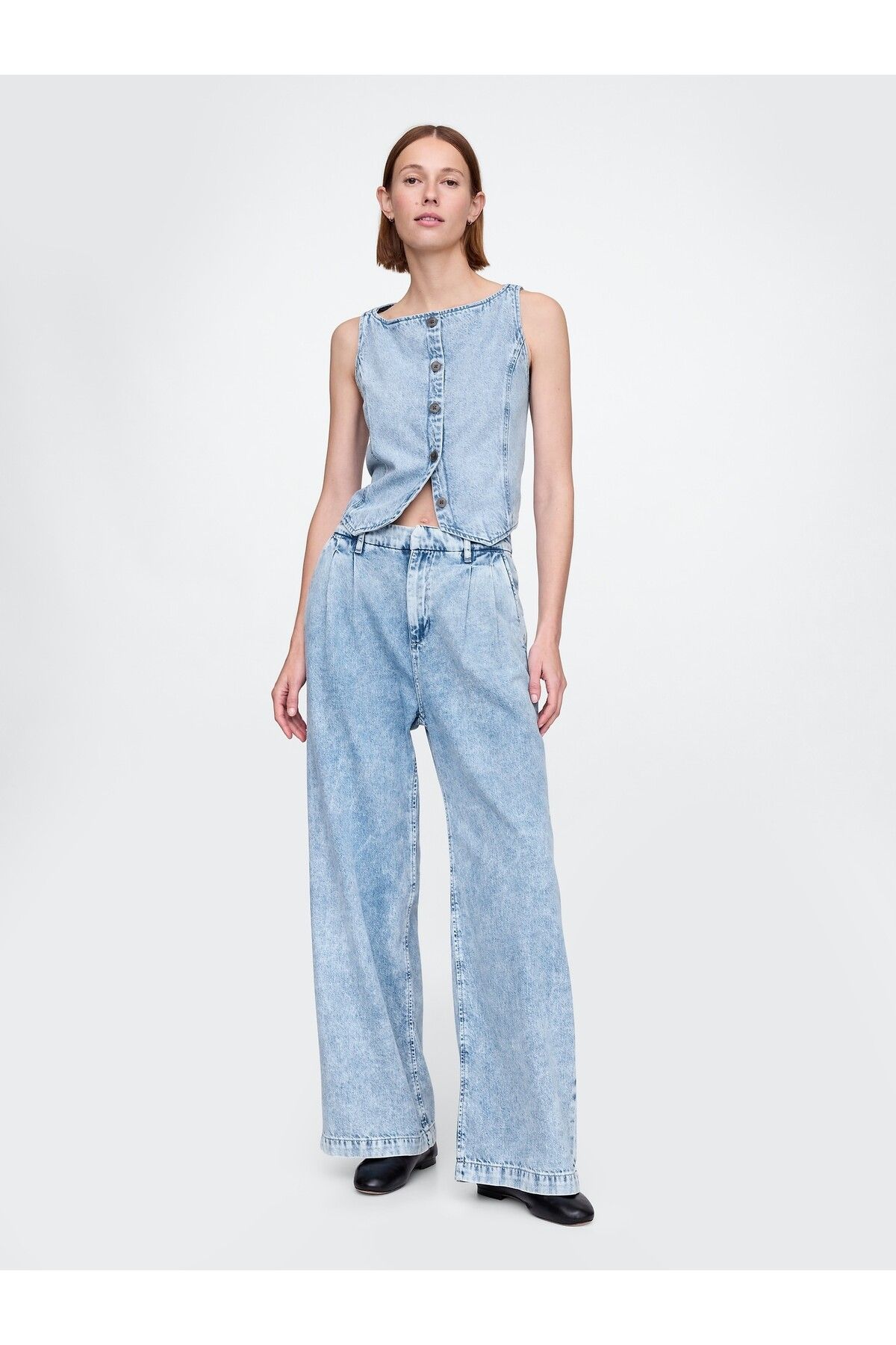 GAP Kadın Mavi 365 High Rise Ultrasoft Pileli Jean Pantolon