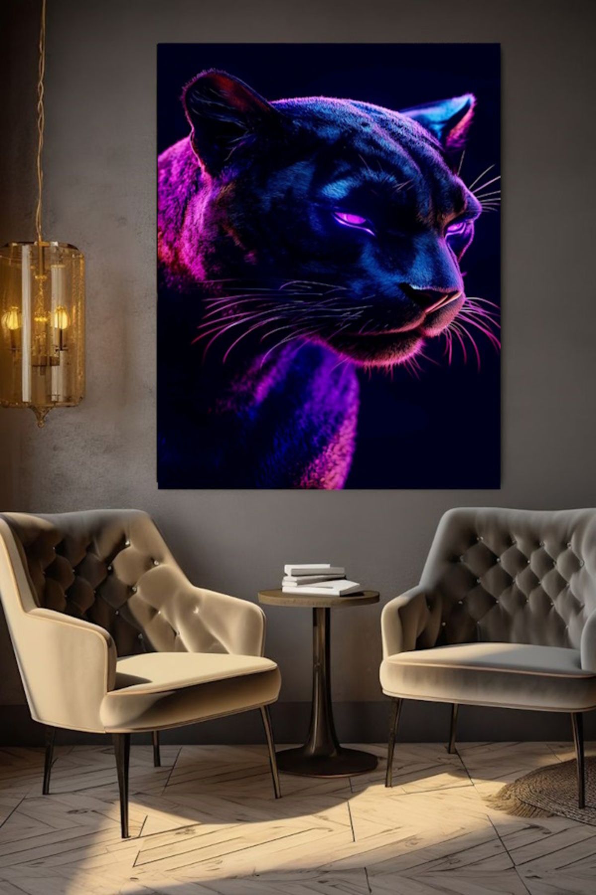 özkacar MOR NEONLU LEOPAR KANVAS TABLO EV DUVAR SALON OFİS DÜKKAN HEDİYELİK DEKARASYON SÜSÜ