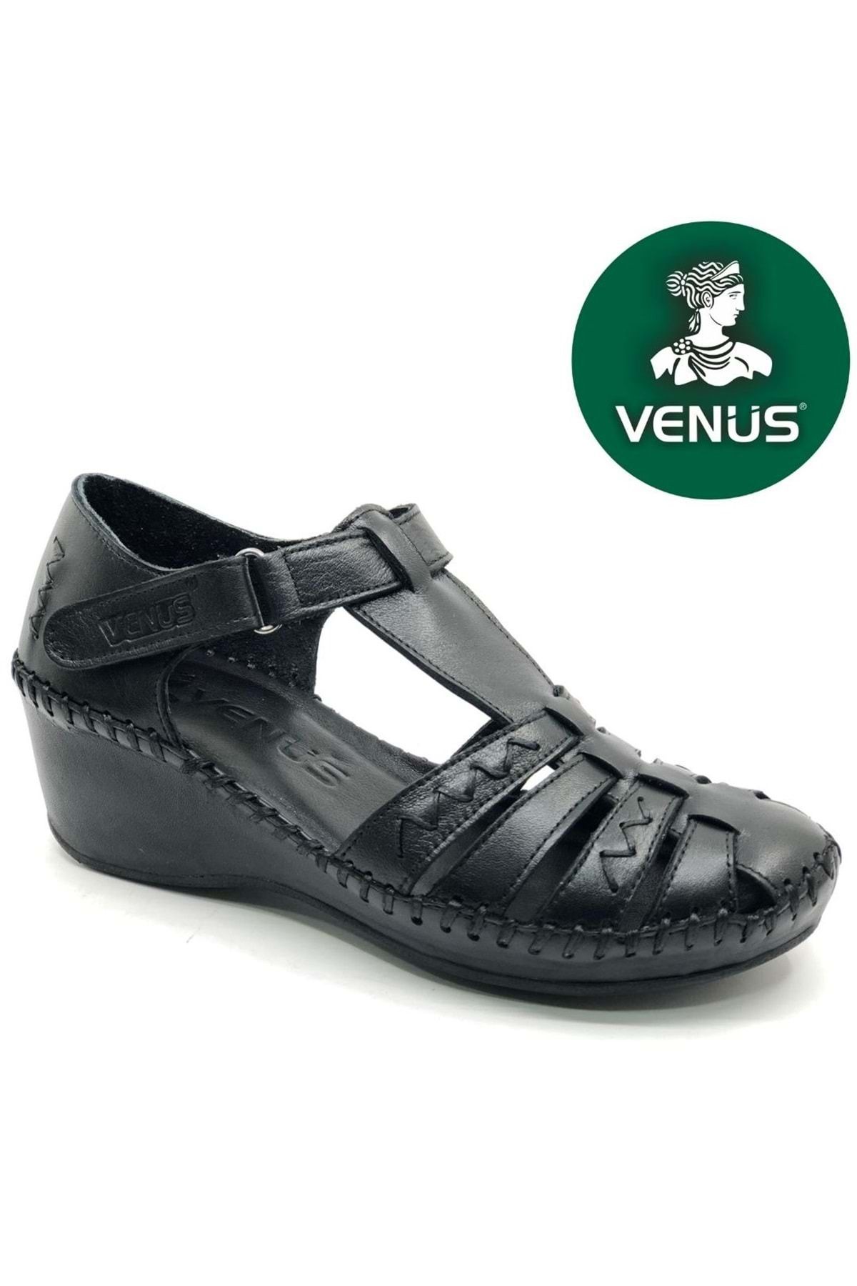 Venüs Miqula Hakiki Deri Comfort Ortopedik Kadın Sandalet SİYAH