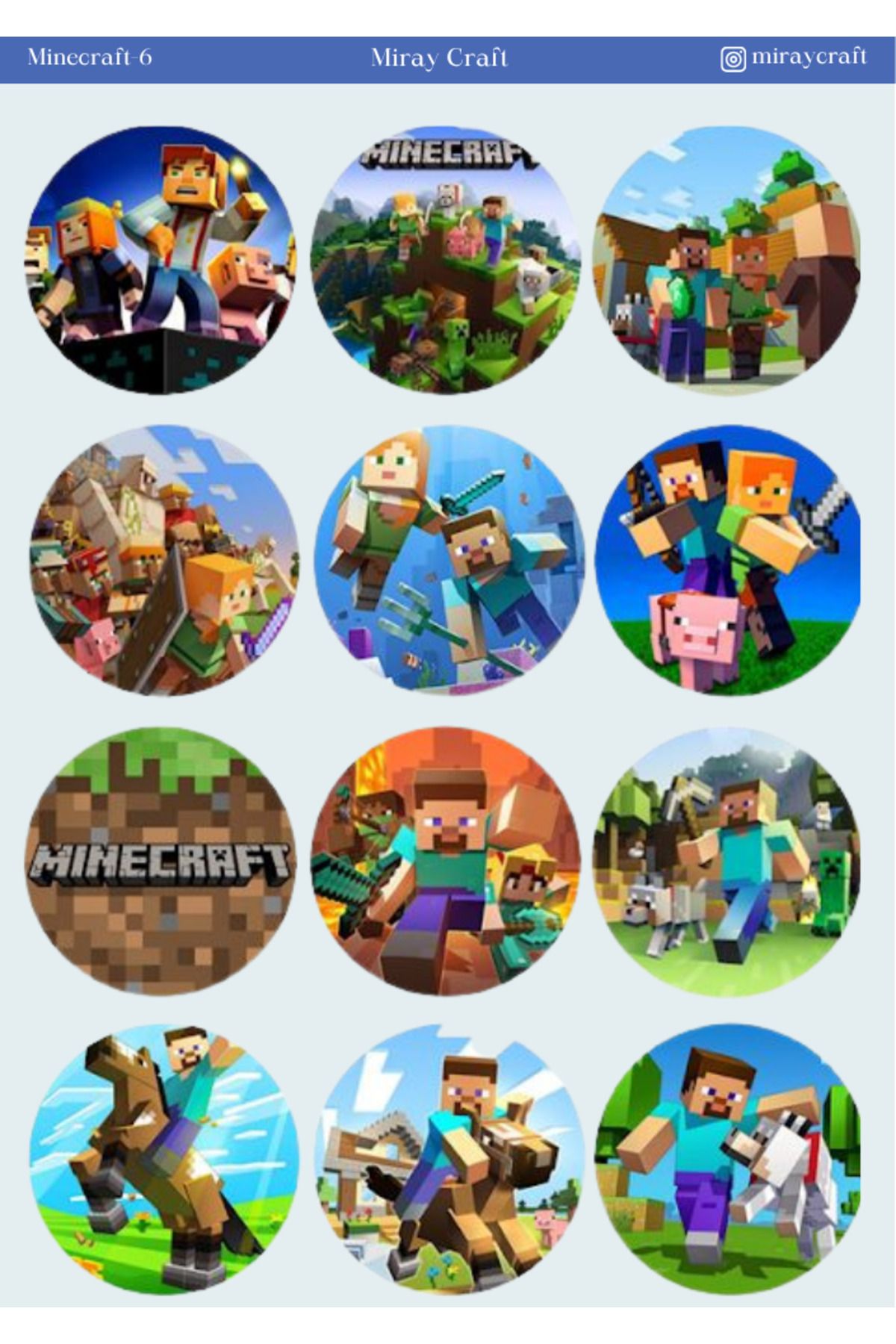 MirayDesign 1 Adet Minecraft Temalı Sticker (12x17 cm) Bullet Journal,Scrapbook, Ajanda, Planlayıcı için