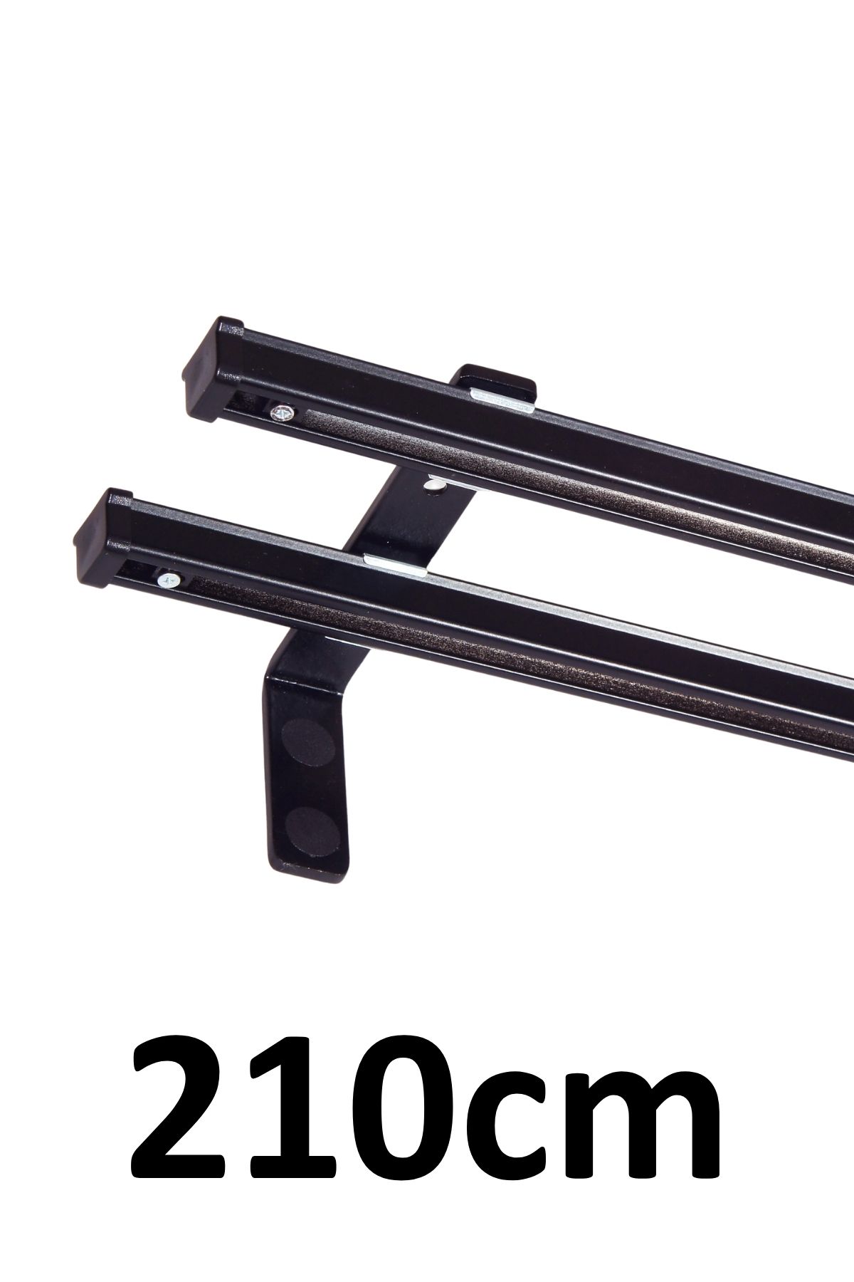 İzen Siyah 210cm İkili Metal Rustik (120mm) Metal L Duvar Montaj Ayaklı (19mm) Alüminyum Perde Ray Takımı