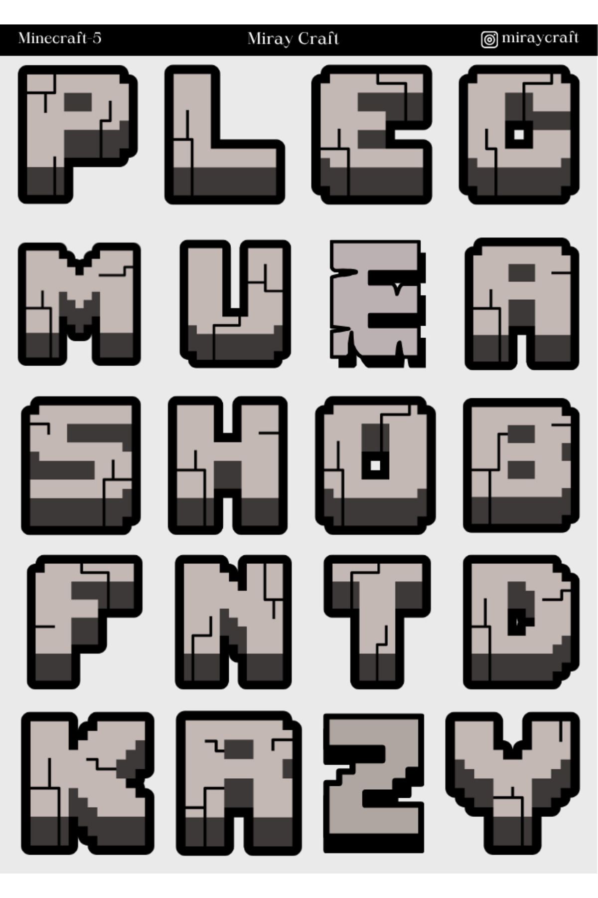 MirayDesign 1 Adet Minecraft Temalı Sticker (12x17 cm) Bullet Journal,Scrapbook, Ajanda, Planlayıcı için
