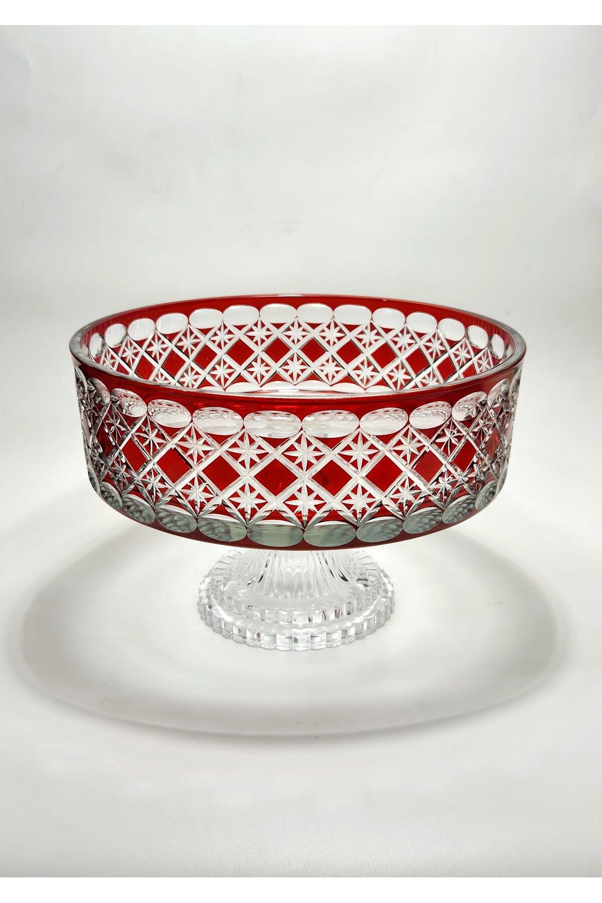 Akden Kristal KRİSTAL KESME DEKOR ESTRELLA 25 CM KIRMIZI CAM KASE
