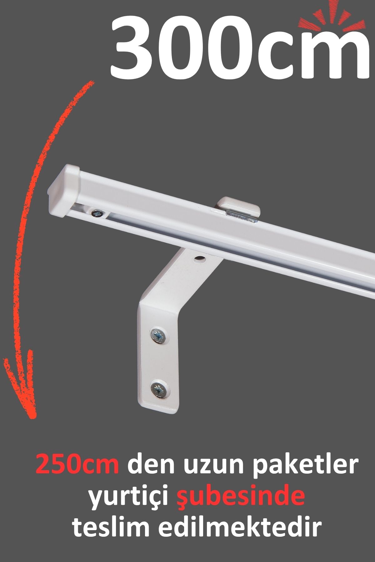 İzen Beyaz 300cm Tekli Metal Rustik (90mm) Metal L Duvar Montaj Ayaklı (19mm) Alüminyum Perde Ray Takımı