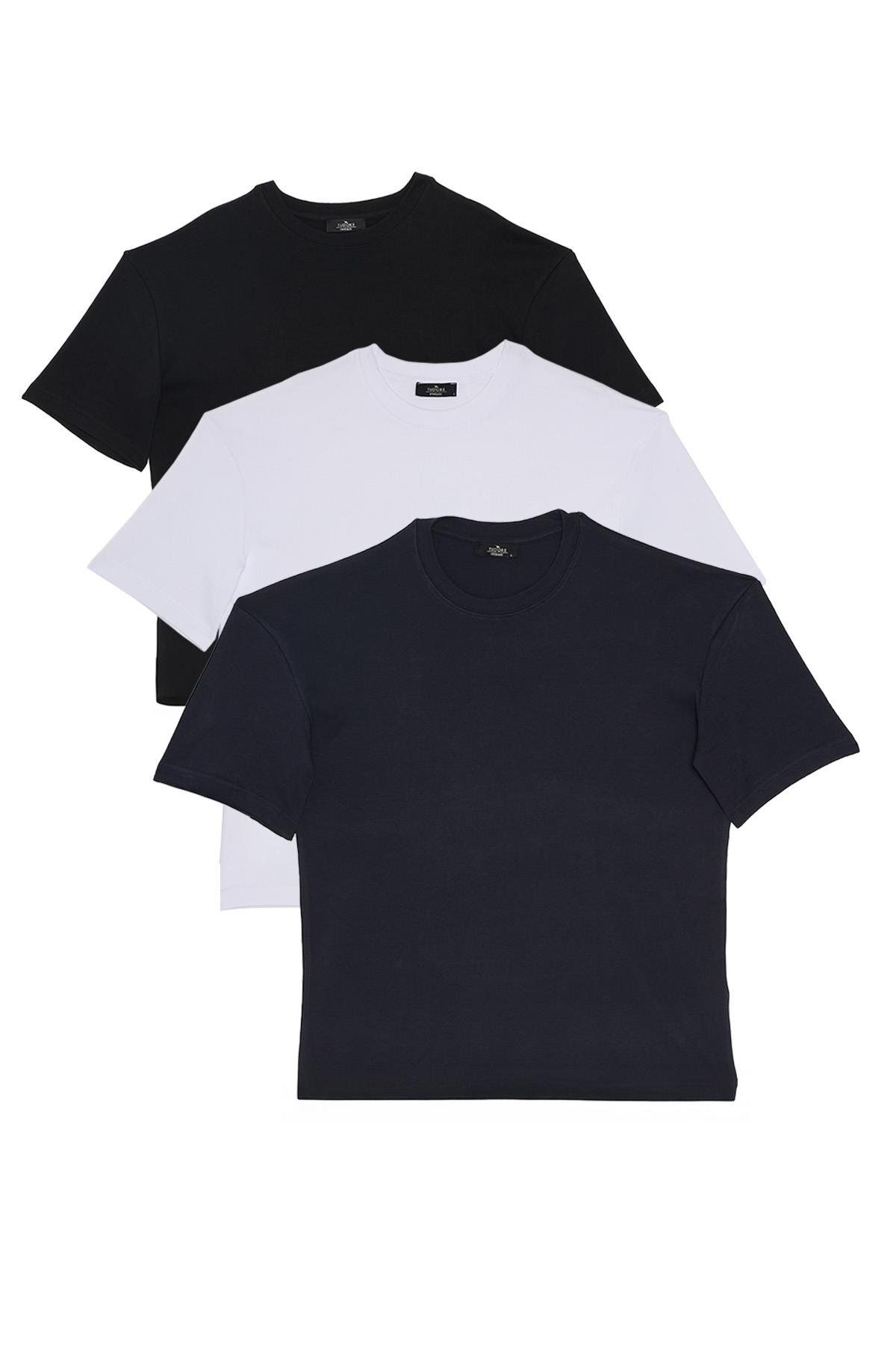 Tudors-Unisex 3-Pack Navy-White-Black Oversize Wide Cut 100% Cotton Basic Crew Neck T-Shirt 1
