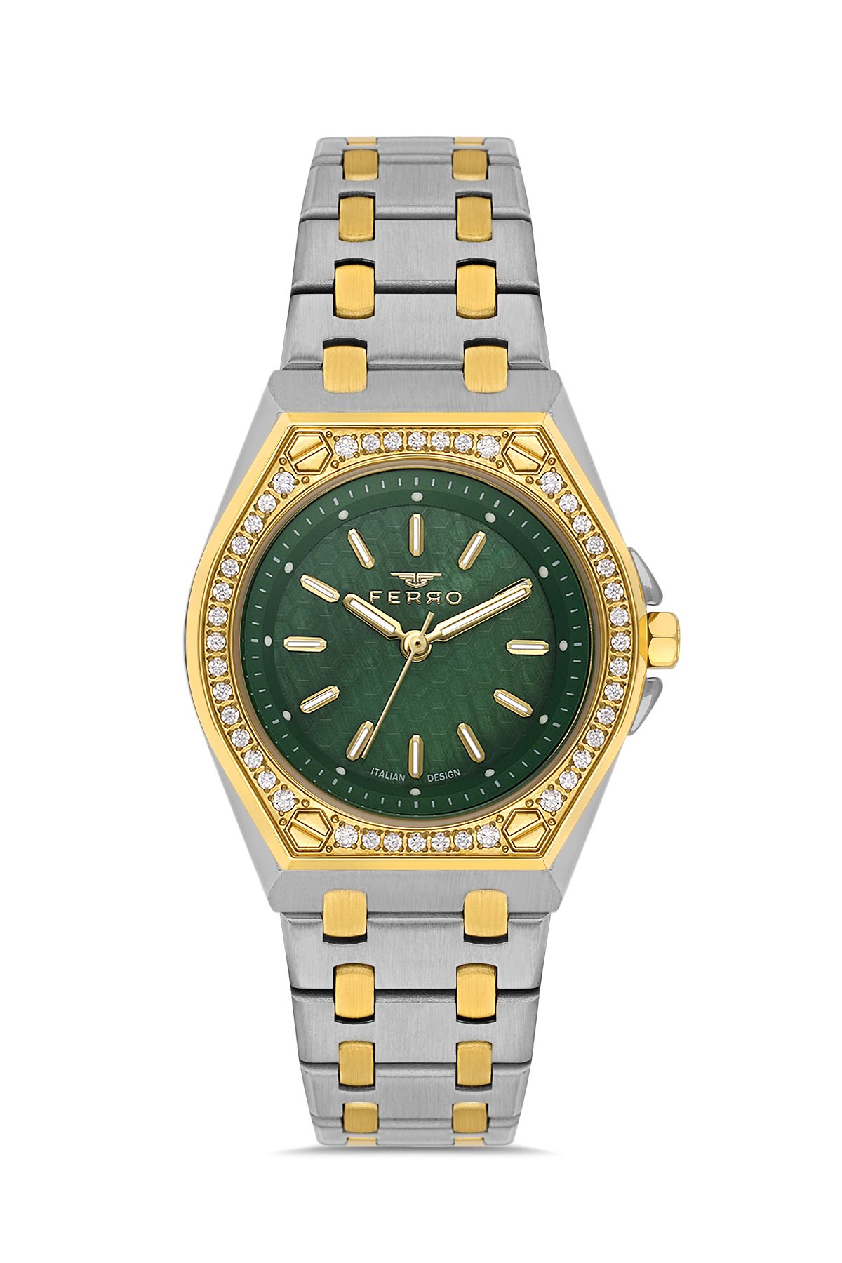 FERRO FL43007A-D6 Quartz Çelik Altın/Gri Yeşil Kadran 33 mm Kadın Kol Saati