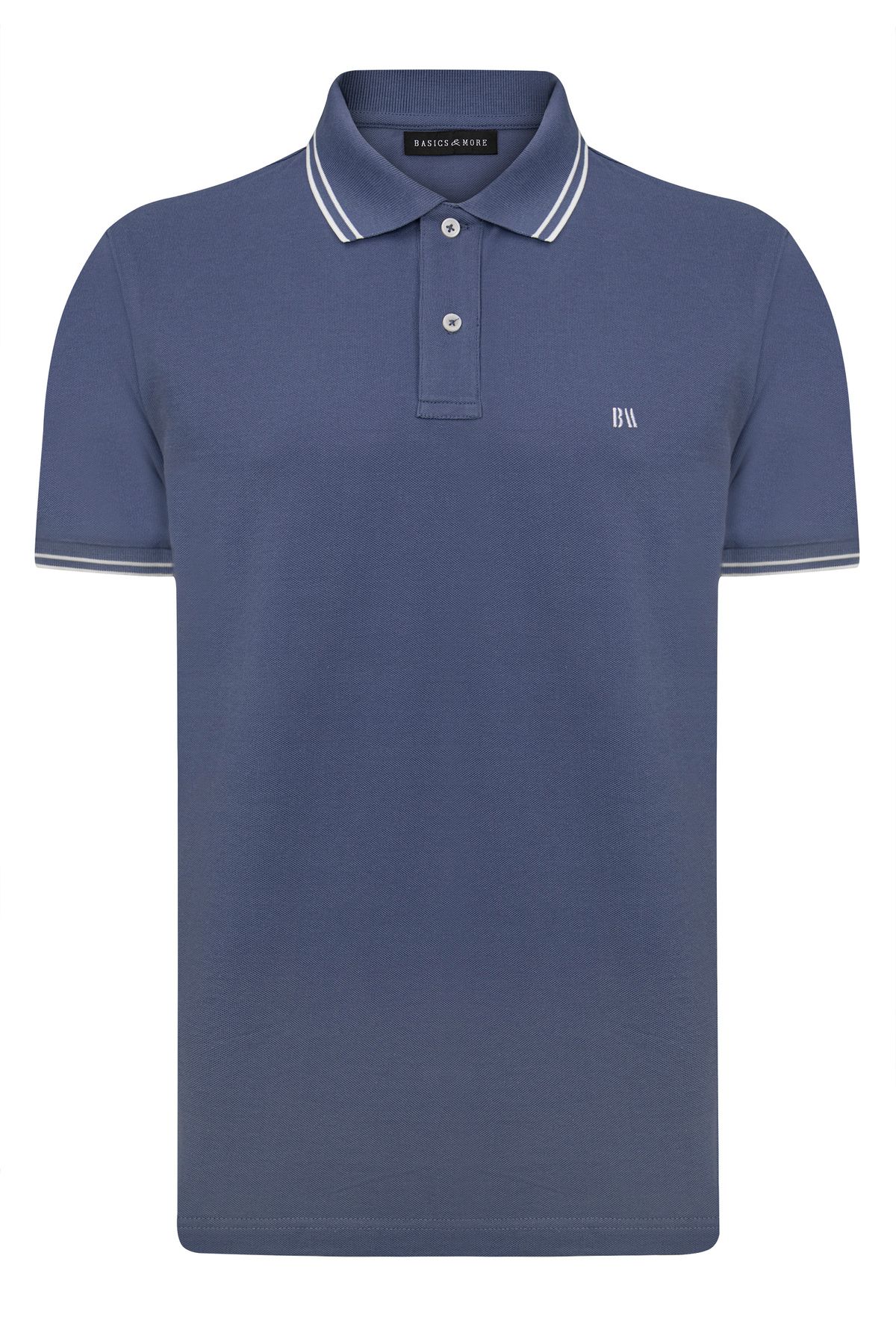 Basics&More Erkek İndigo Polo Yaka, Serin Tutan, Hızlı Kuruyan, Pamuklu,Kıvrılmaz Yaka T-Shirt