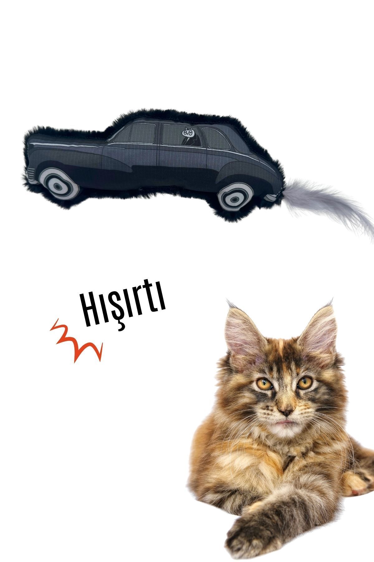 Miyav Peluş Araba Kedi Oyuncağı Hışırtılı Sesli ve Tüylü Kedi Oyuncağı