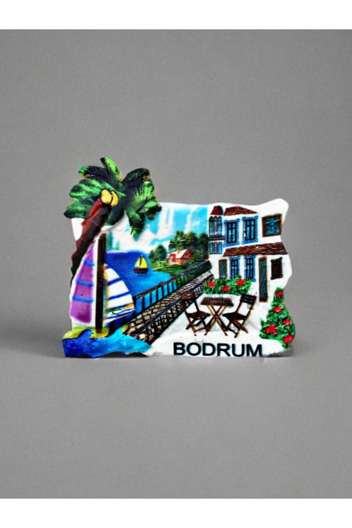 Home BODRUM Temalı Kabartmalı Polyester Magnet. 8cm x 7cm