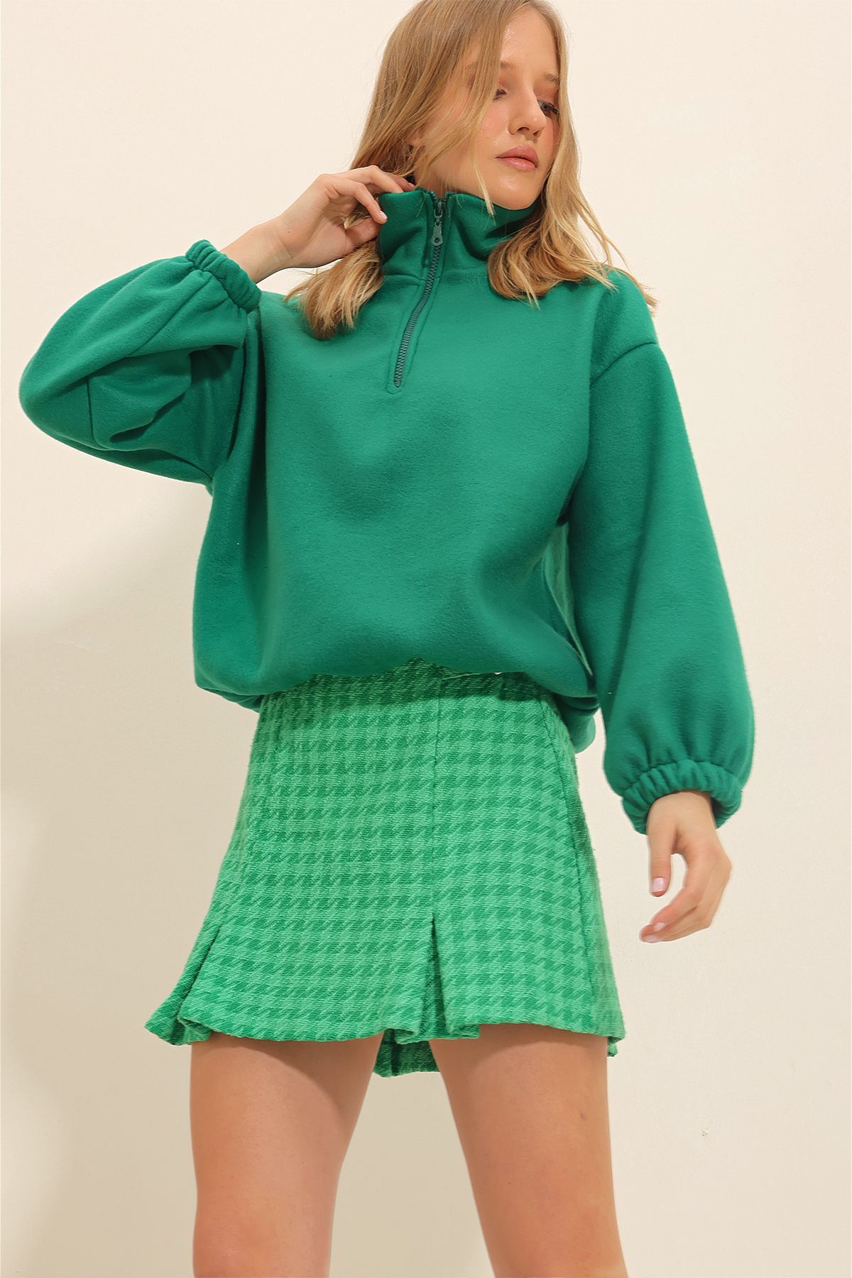 VAGGON Dik Yaka Fermuarlı Polar Sweatshirt