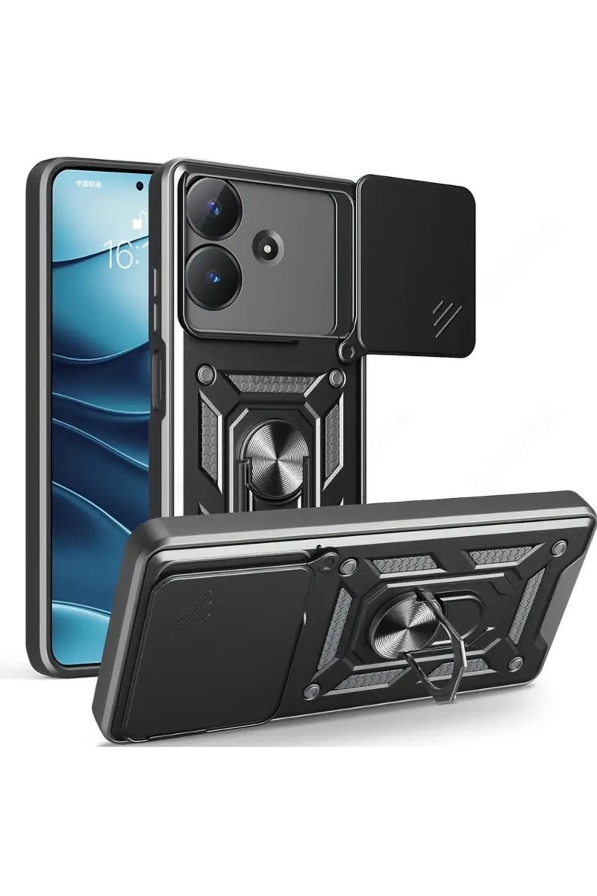 NANOSPACE Realme Note 60 İle Uyumlu Kılıf Pars Yüzüklü Standlı Kamera Korumalı Kılıf