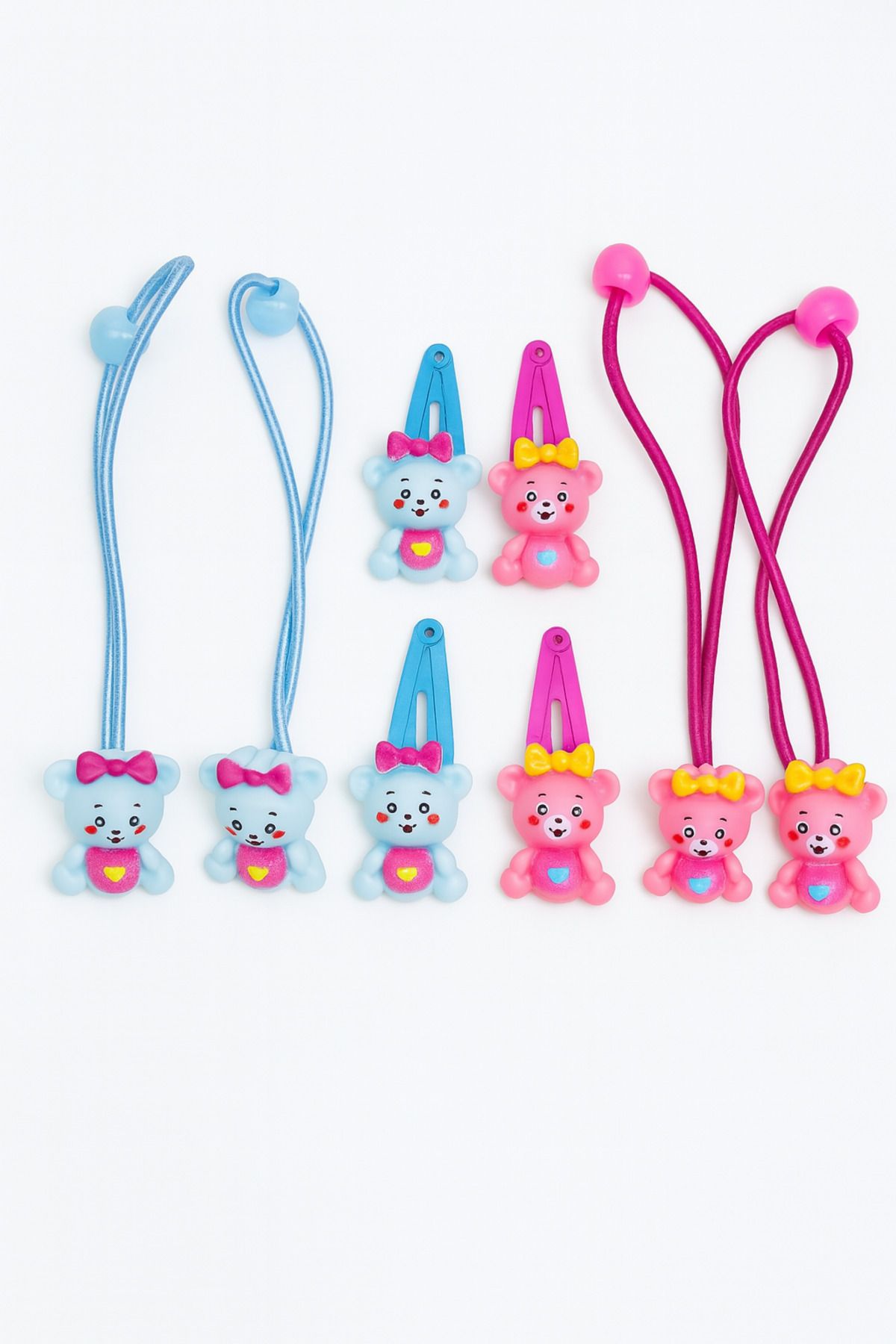 MakeWell Ayıcık 4 Adet Lastik 4 Adet Çıtçıtlı Tokalı Çocuk Toka Seti