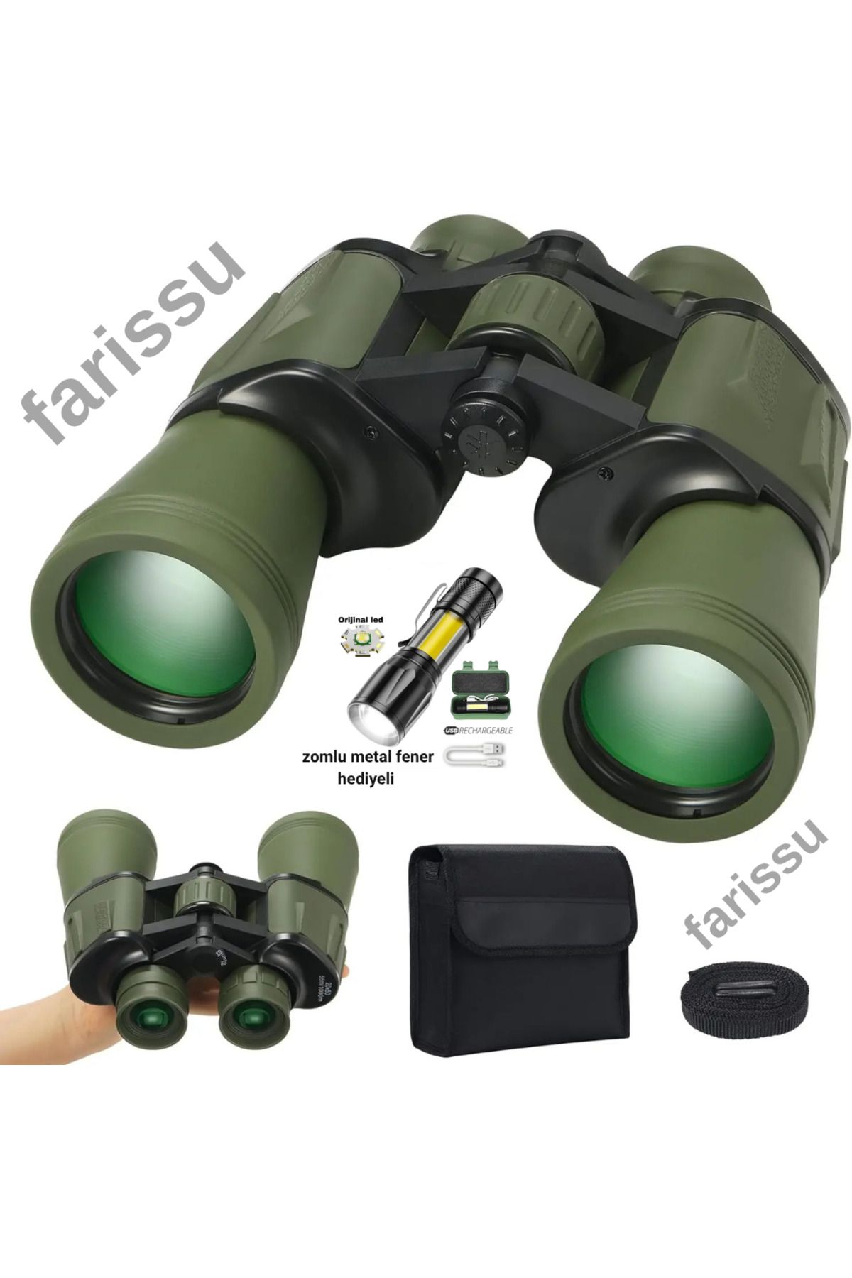 farissu 100x100 Profesyonel Dürbün – 20x Zoom | 50mm Lens | BAK-4 Prizma | Zimlu Mini Fener Hediyeli