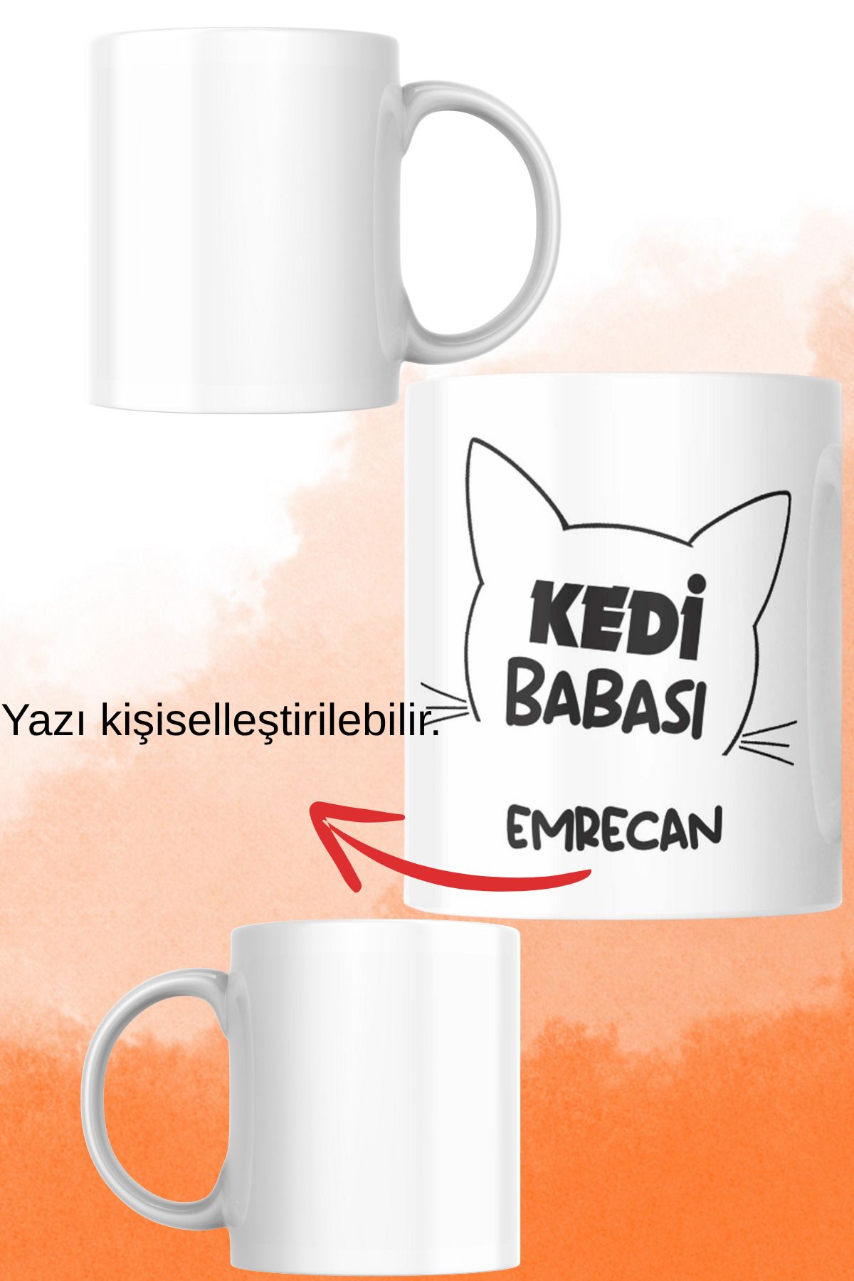 zerhome Kedi 2 Temalı Beyaz Porselen Kupa Bardak
