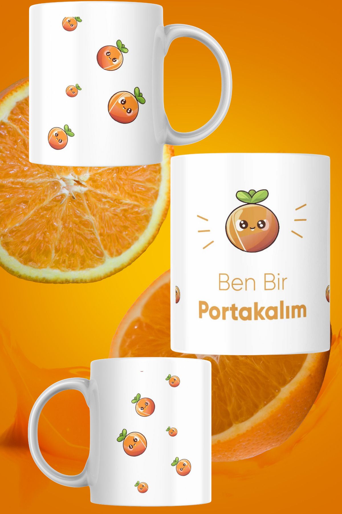 zerhome Ben Bir Portakalım Temalı Beyaz Porselen Kupa Bardak