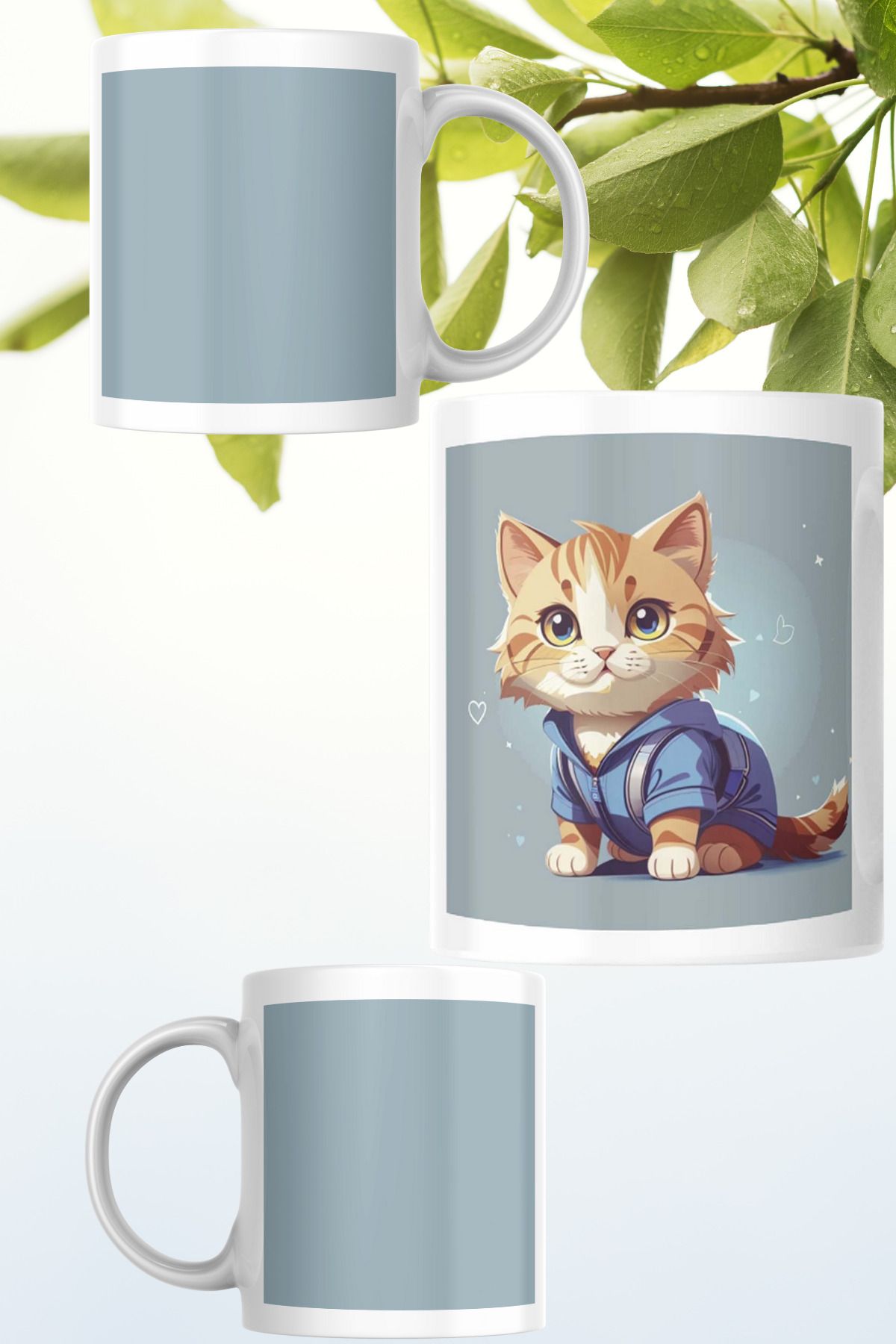 zerhome Kedi 6 Temalı Beyaz Porselen Kupa Bardak