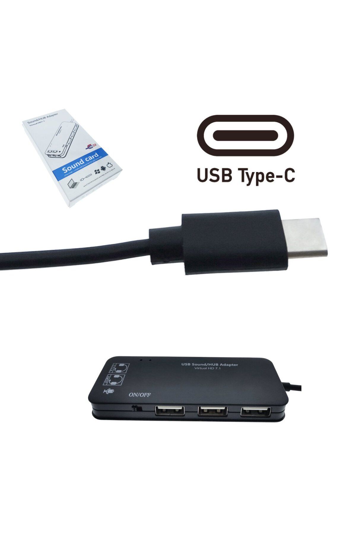 OEM-Hub cu conector USB tip C și placă de sunet, 2 în 1, interfață USB 2.0, 3 porturi USB, 3 x 3,5 mm 5