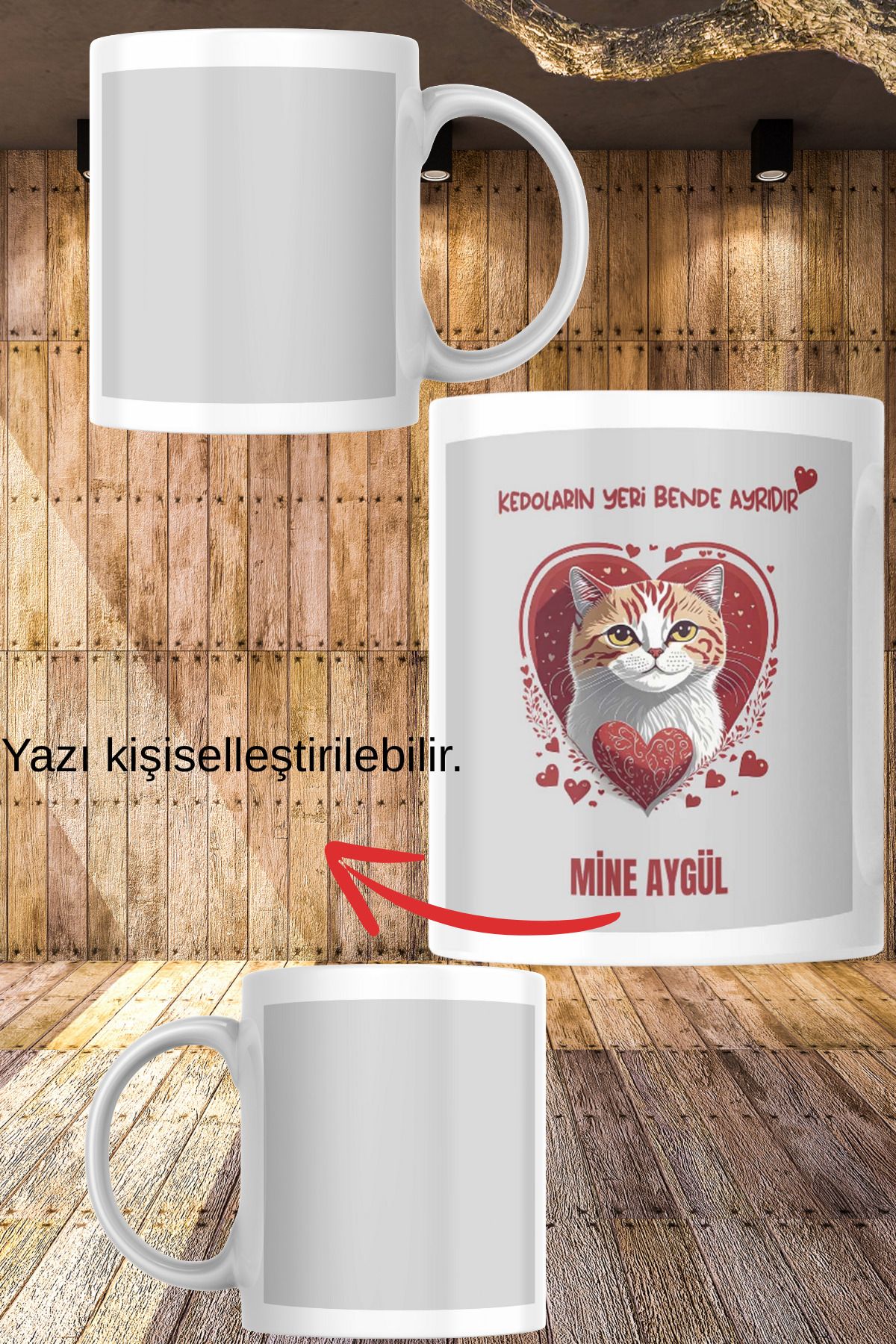 zerhome Kedi Temalı Beyaz Porselen Kupa Bardak