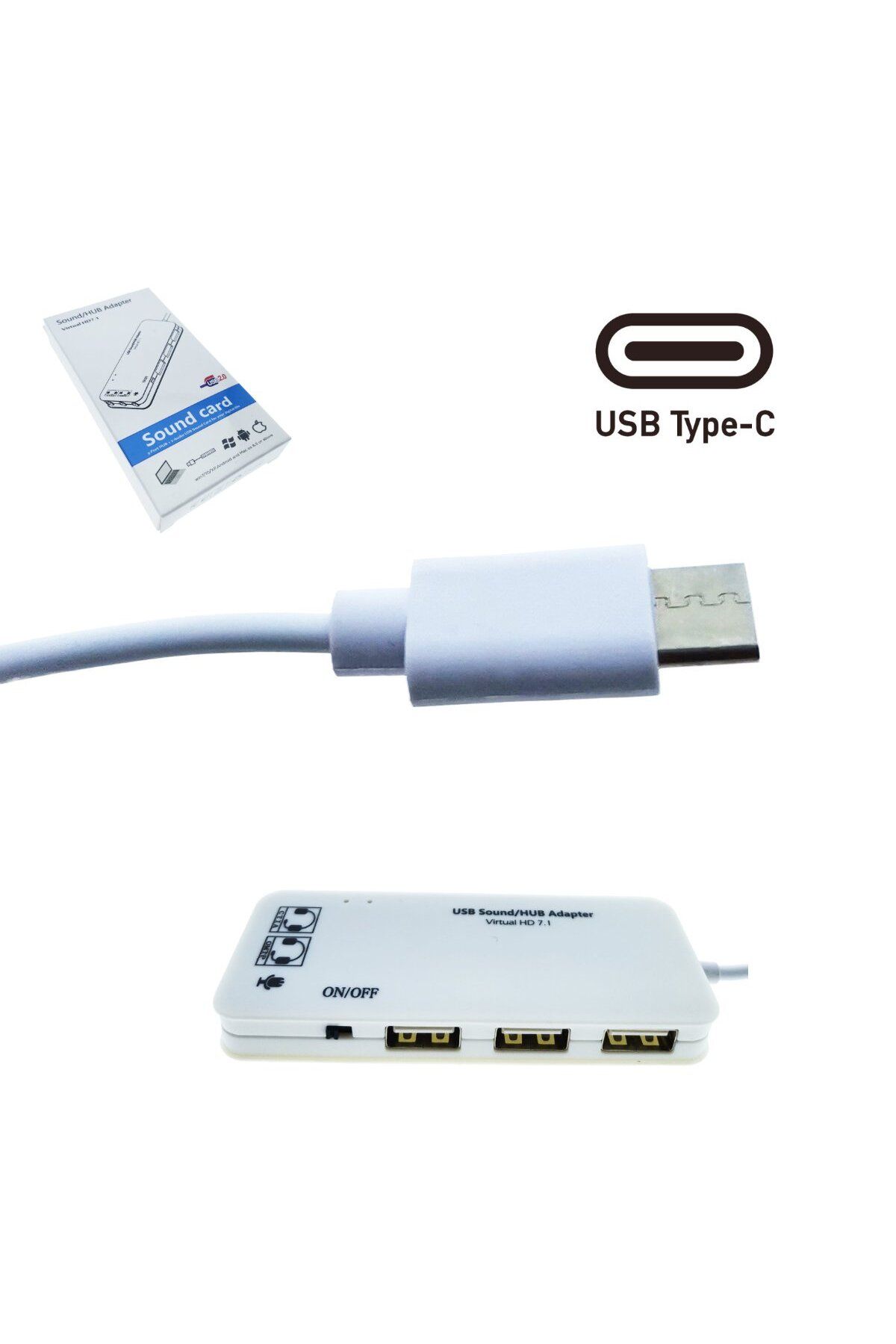 OEM-Hub cu conector USB tip C și placă de sunet, 2 în 1, cu 3 porturi USB, interfață USB 2.0 5